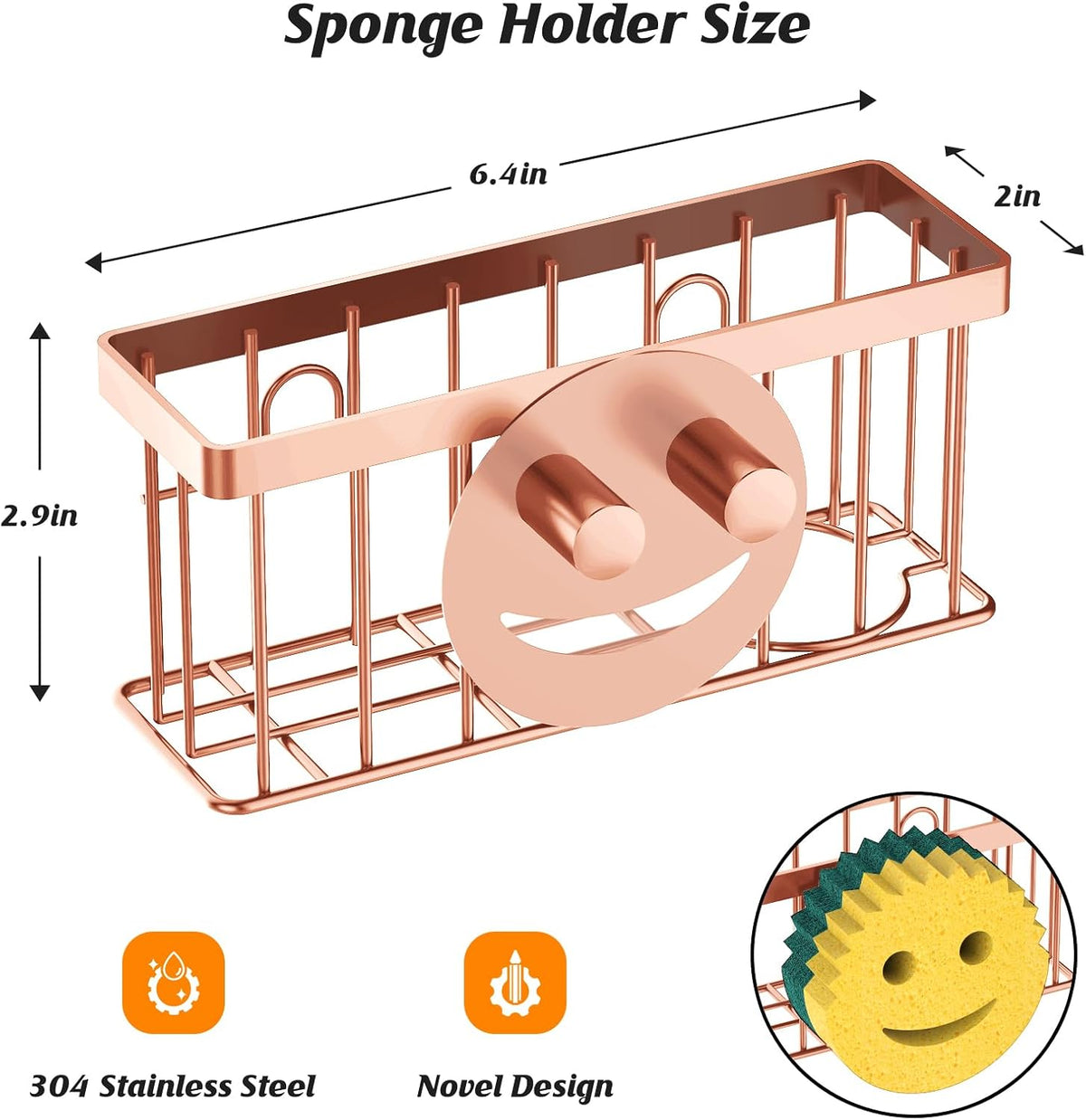 Sponge Holder Smiley Face,Sink Caddy for Kitchen Sink,Sponge Holder with 2 PCS Suction Cups/1 PCS