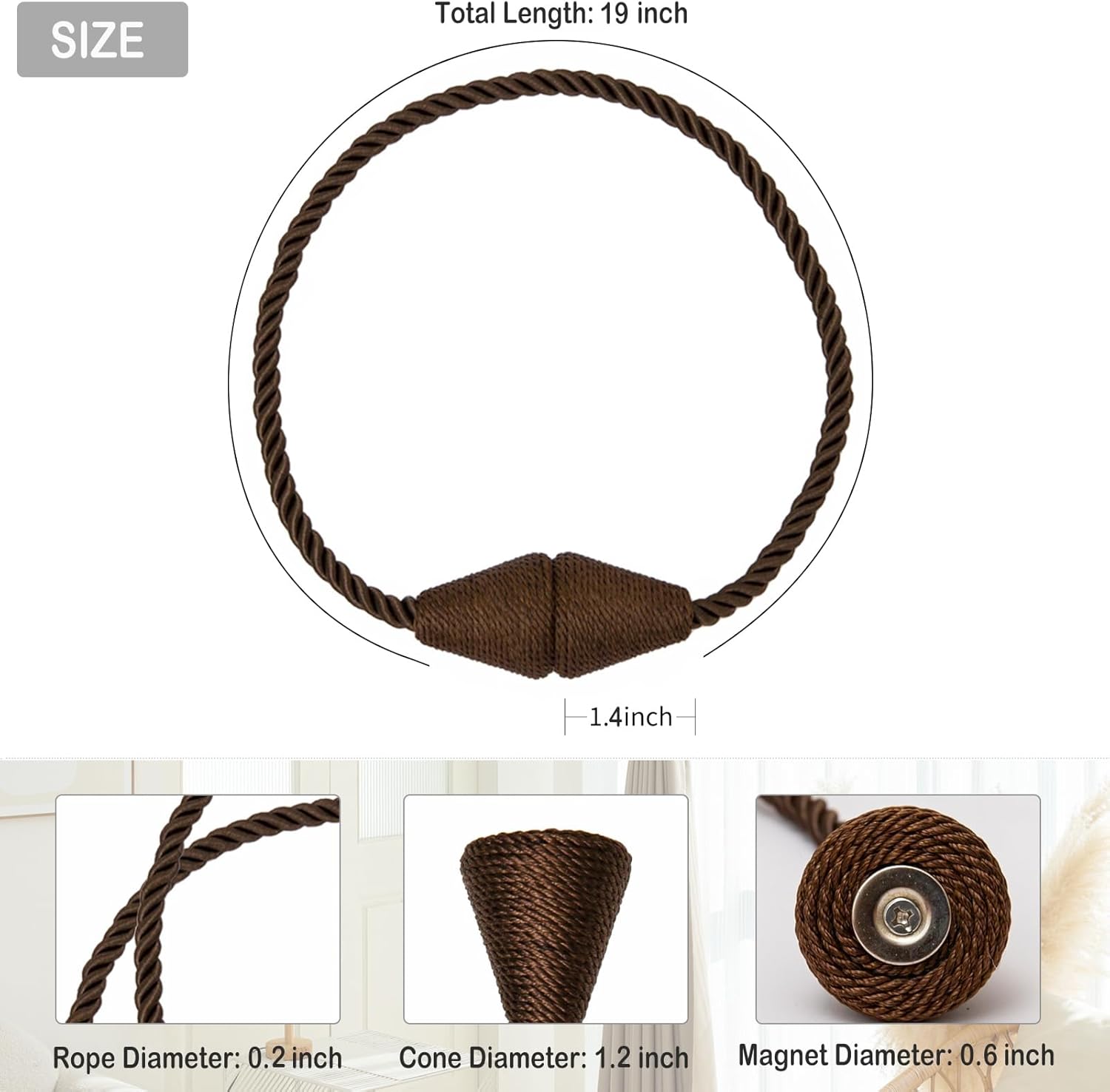 Magnetic Curtain Tiebacks 2 Pack Outdoor Rope Curtain Tie Backs Decorative Window Treatment