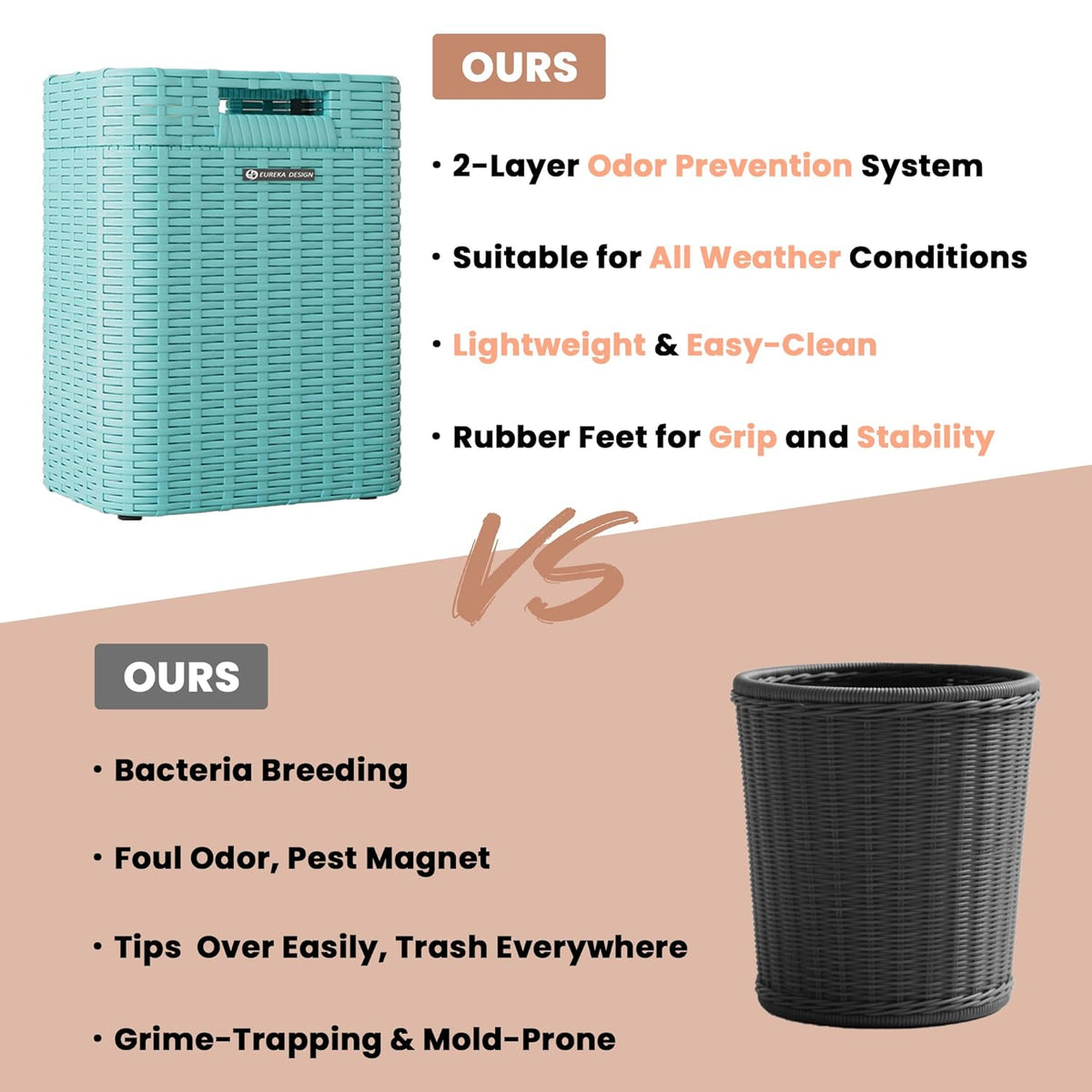Ypati Handwoven Rattan Trash Can with Lid, Indoor and Outdoor, 4.5 Gallon with Complementary Shelf