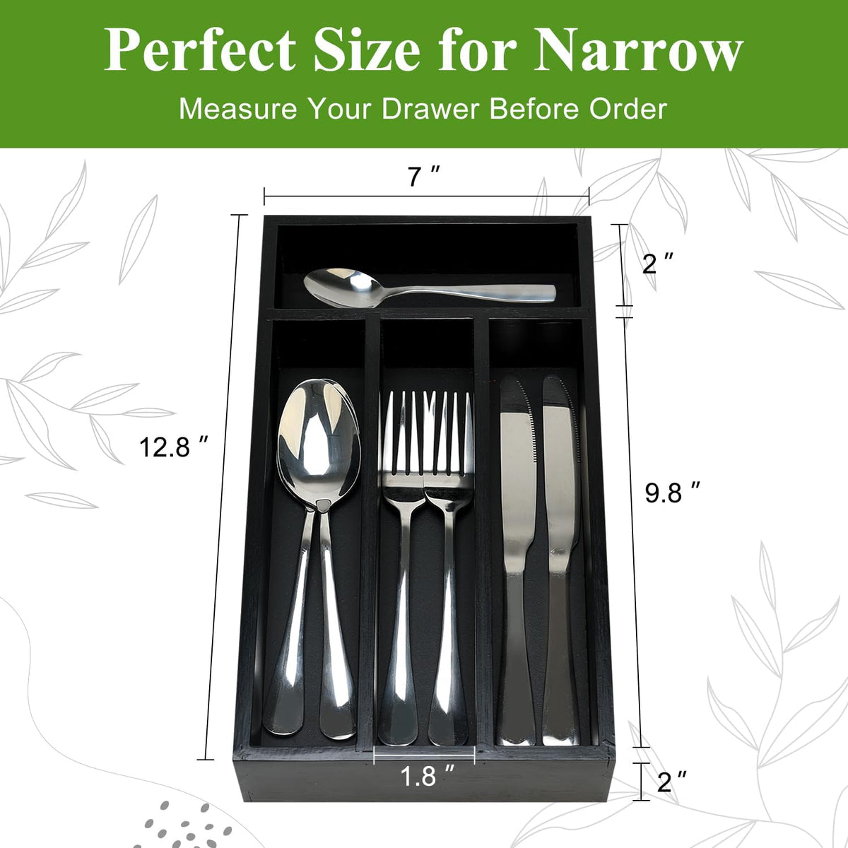 Small Wooden Silverware Organizer Tray Narrow Kitchen Drawer Dividers Utensil Organizers and