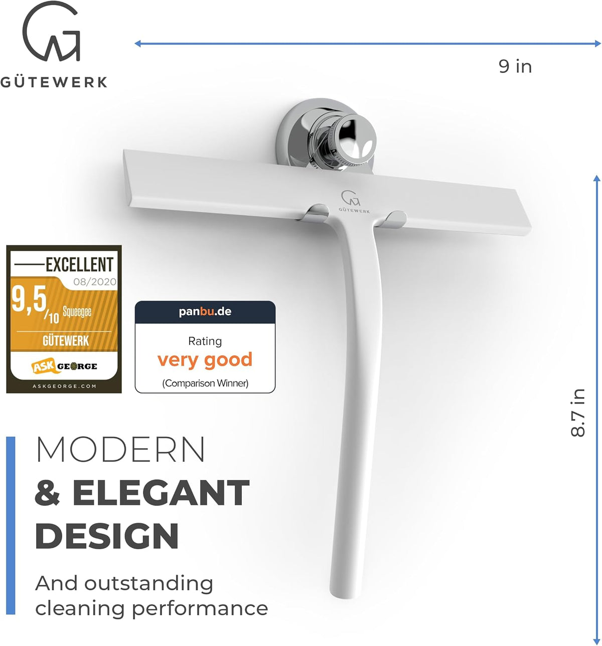 GÜTEWERK Shower Squeegee for Glass Doors, Silicone Window Squeegee, Bathroom and Glass Cleaning