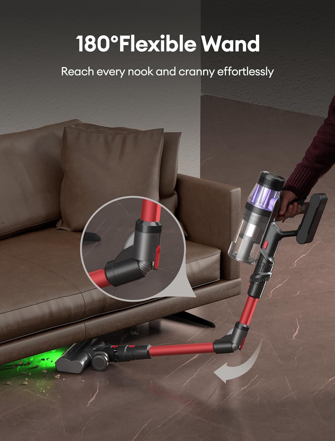 Ultenic Cordless Vacuum Cleaner, 550W/50Kpa, 60Mins Runtime, 180°Bendable Wand, Anti-Tangle Brush