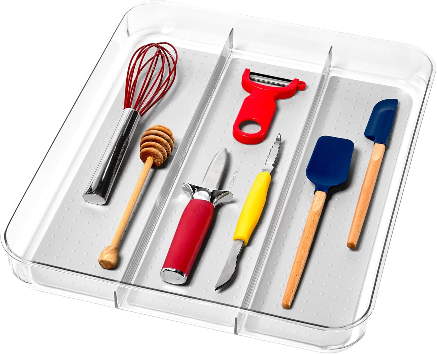 madesmart Utensil Tray - Large | Light Grey | Clear Soft Grip Collection | 3-compartment |