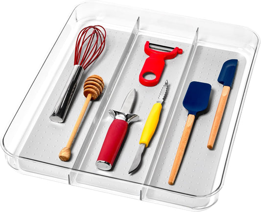 madesmart Utensil Tray - Large | Light Grey | Clear Soft Grip Collection | 3-compartment |