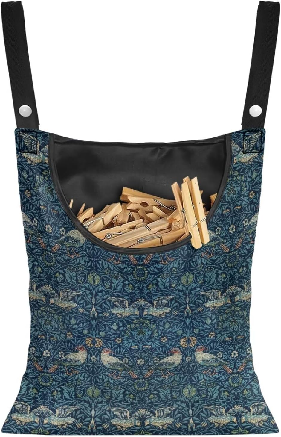 William Morris Bird Print Ultimate Clothespin Storage System 14.5"x12" - Features Oversized Opening