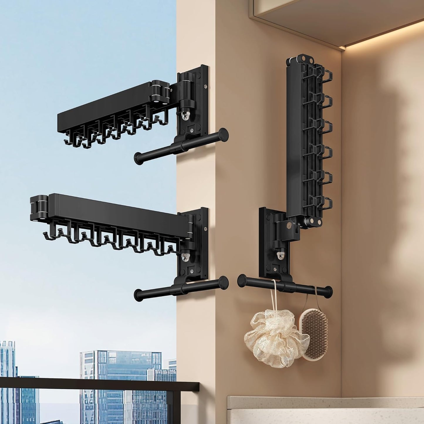 Wall Mounted Collapsible Clothes Drying Rack, Space-Saving Laundry Drying Rack Clothing Hanger
