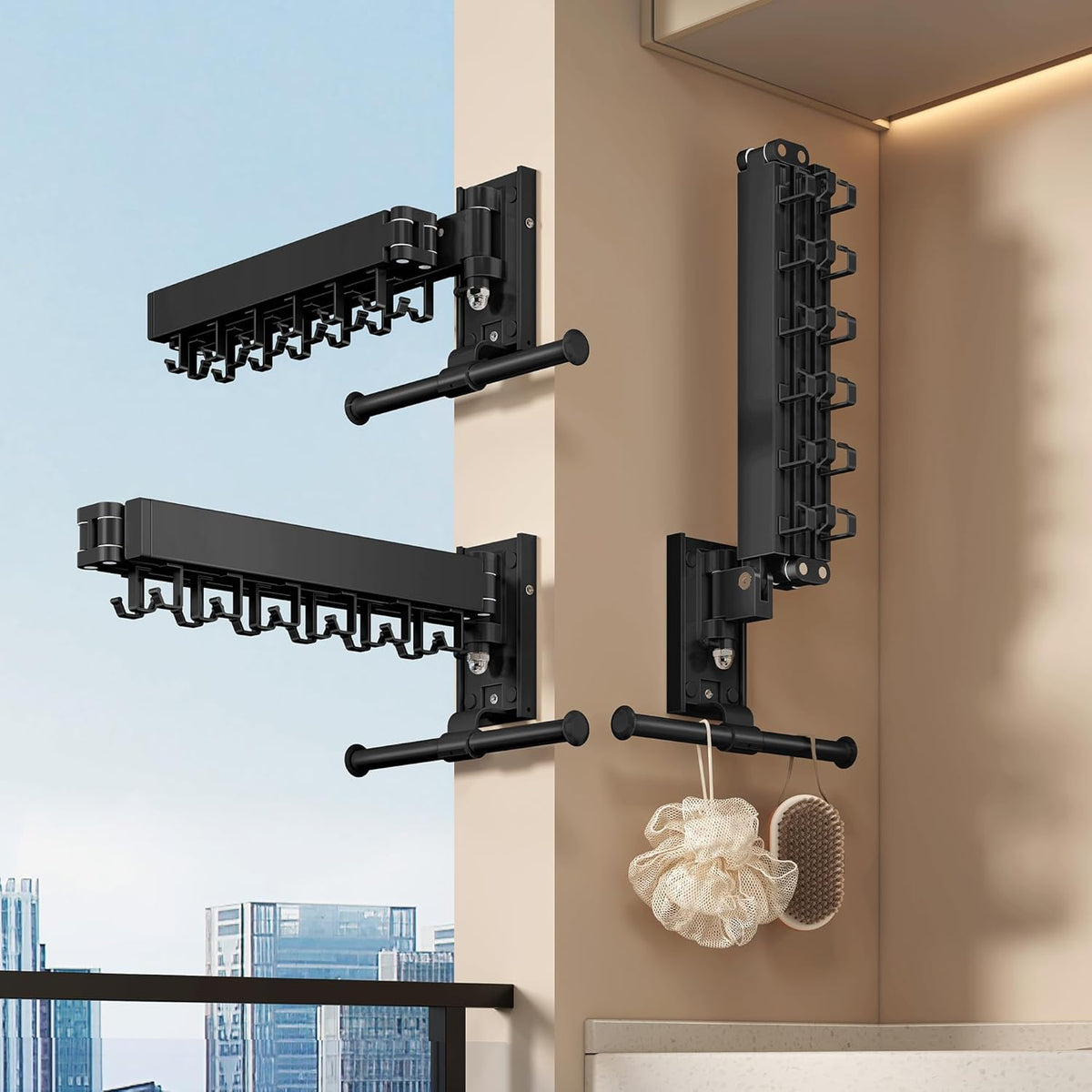 Wall Mounted Collapsible Clothes Drying Rack, Space-Saving Laundry Drying Rack Clothing Hanger