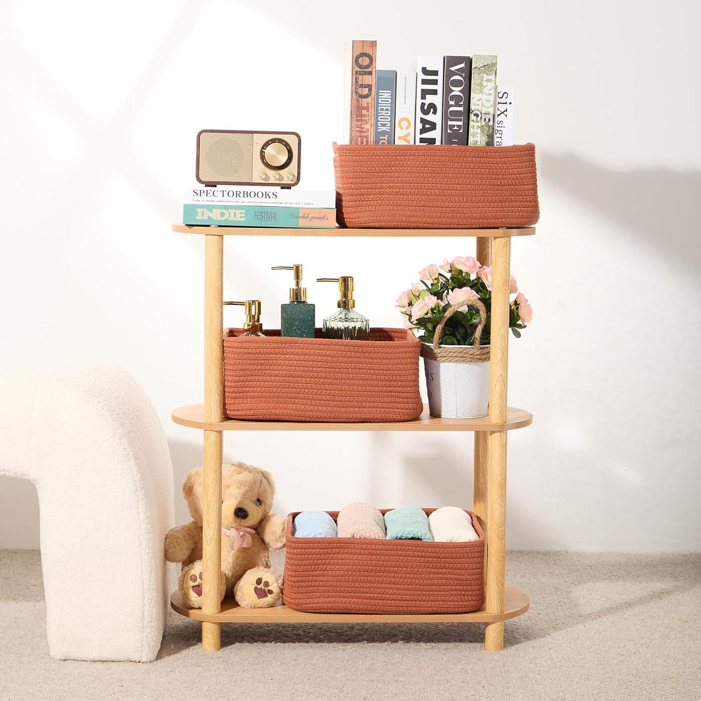 Small Storage Baskets for Organizing | Closet Organizer Bins | Shelf Toy Basket | Woven Rope