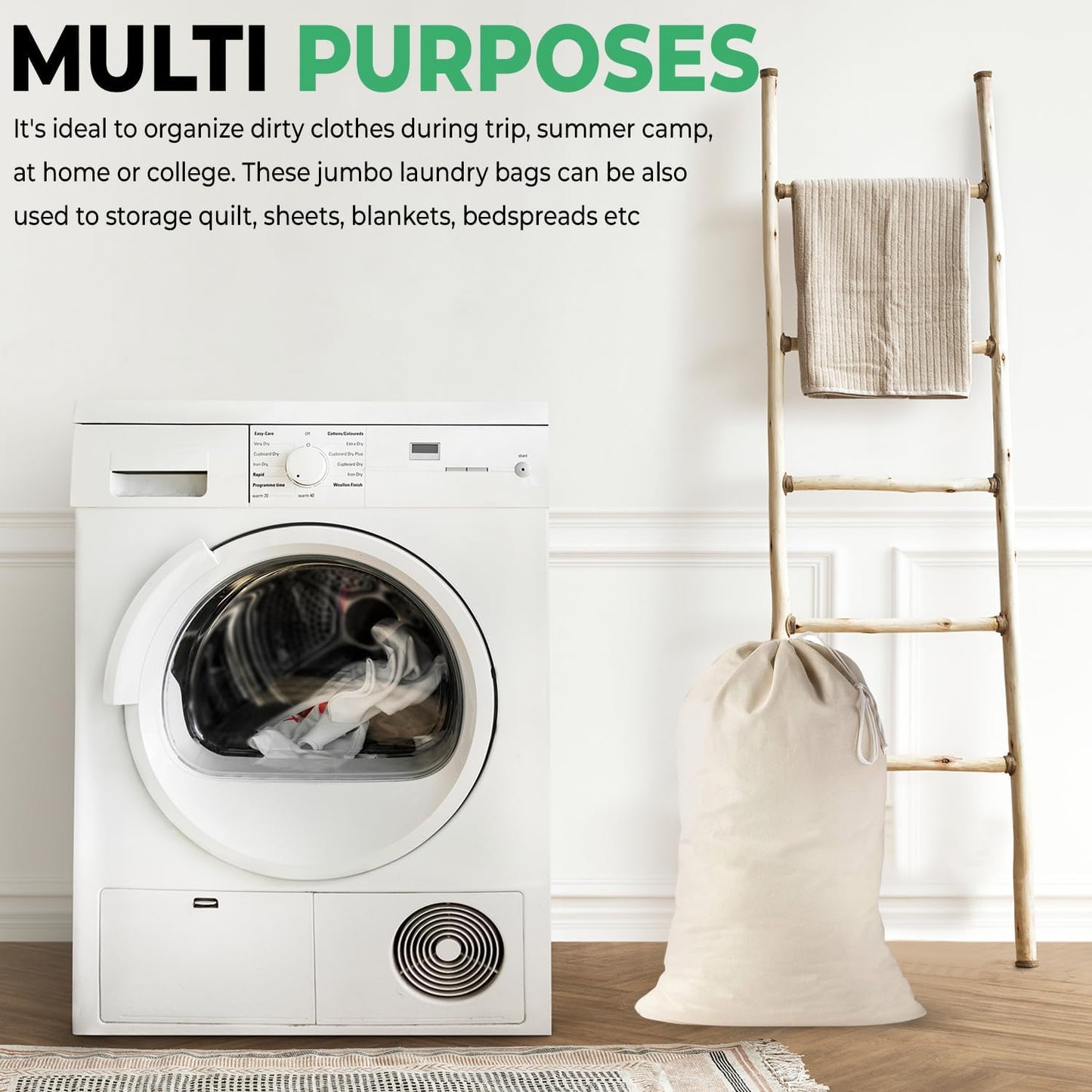 4 Pack - Extra Large Cotton Laundry Bag, Heavy Duty Large Laundry Bags 24 x 36 inch XL Drawstring