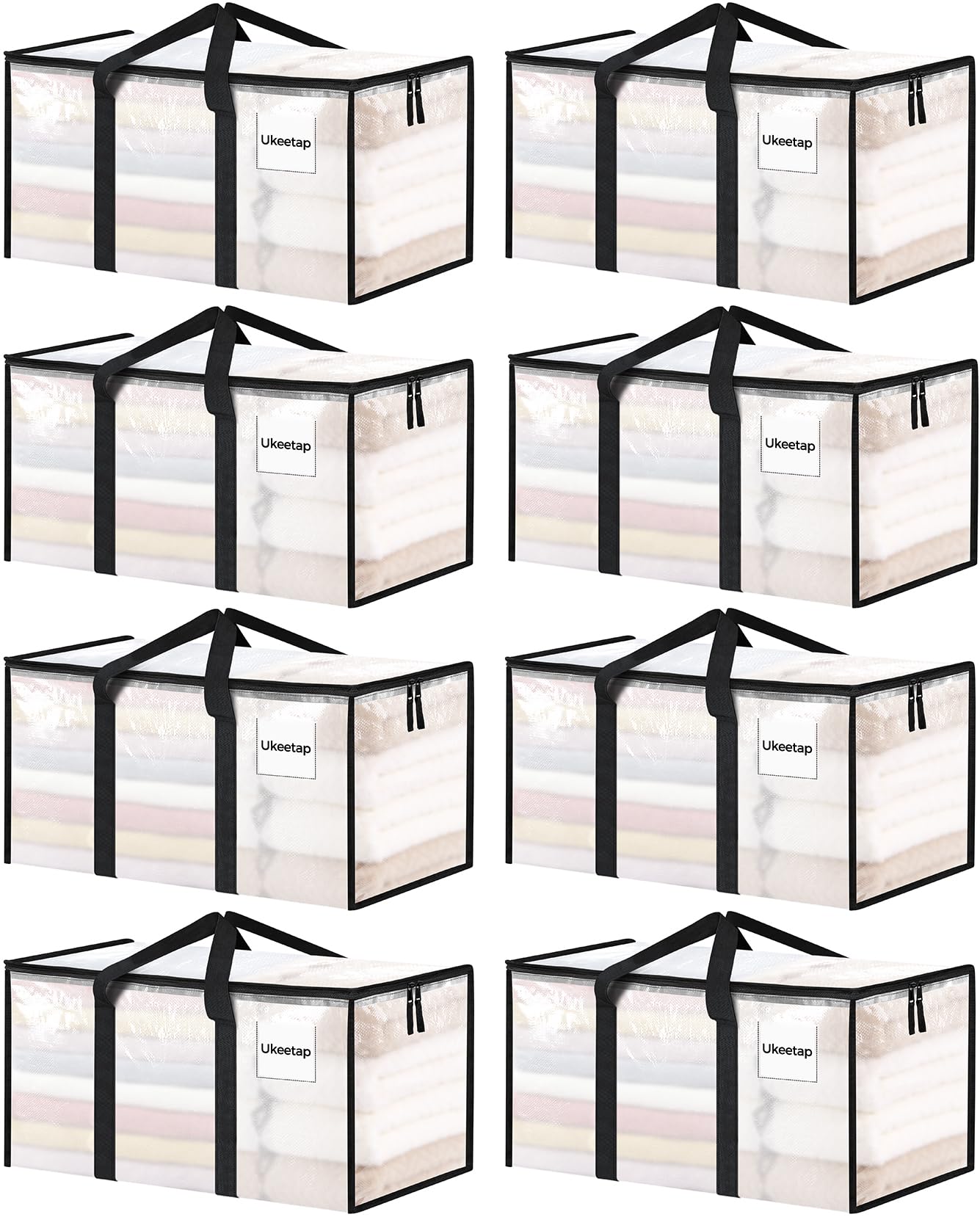 8 Pack Extra Large Clothes Storage Bins with Lids, Storage Bags with Reinforced Handles &
