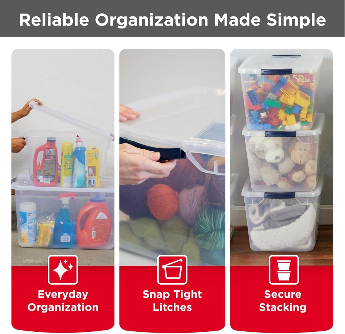 Rubbermaid Cleverstore Clear 32 Qt, 6 Pack Stackable Plastic Storage Bins with Lids, Great for