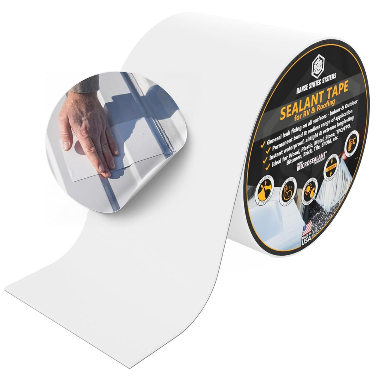 HSS Sealant Tape with MicroSealant - Waterproof Commercial Roofing Tape for Roof and RV Repair