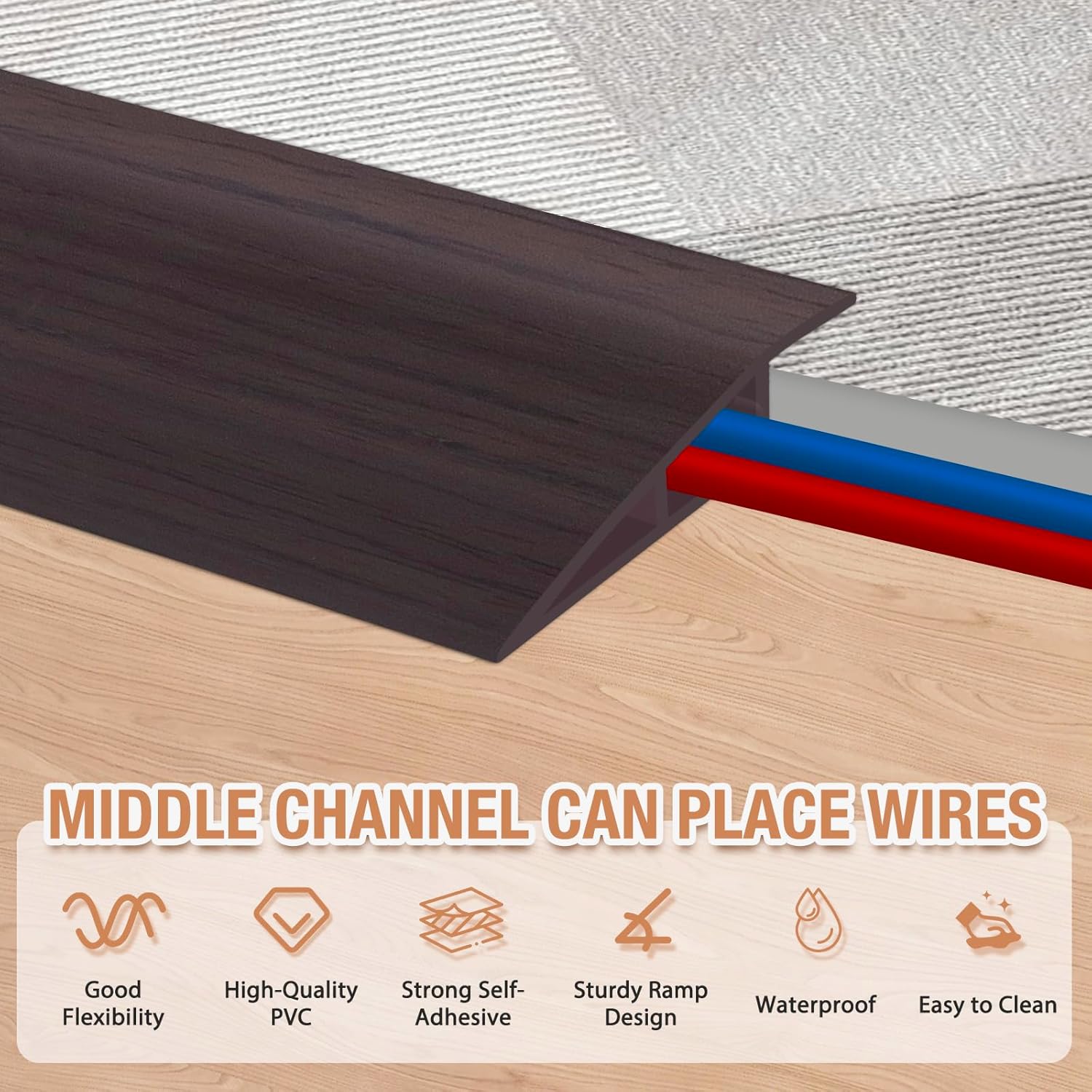 Floor Transition Strip Self Adhesive Vinyl Door Threshold for Doorways Carpet Edging Trim Overlap