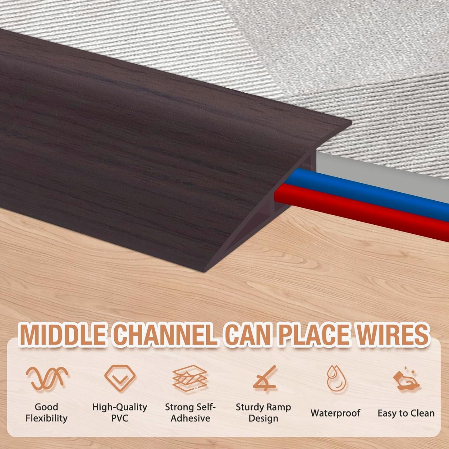 Floor Transition Strip Self Adhesive Vinyl Door Threshold for Doorways Carpet Edging Trim Overlap