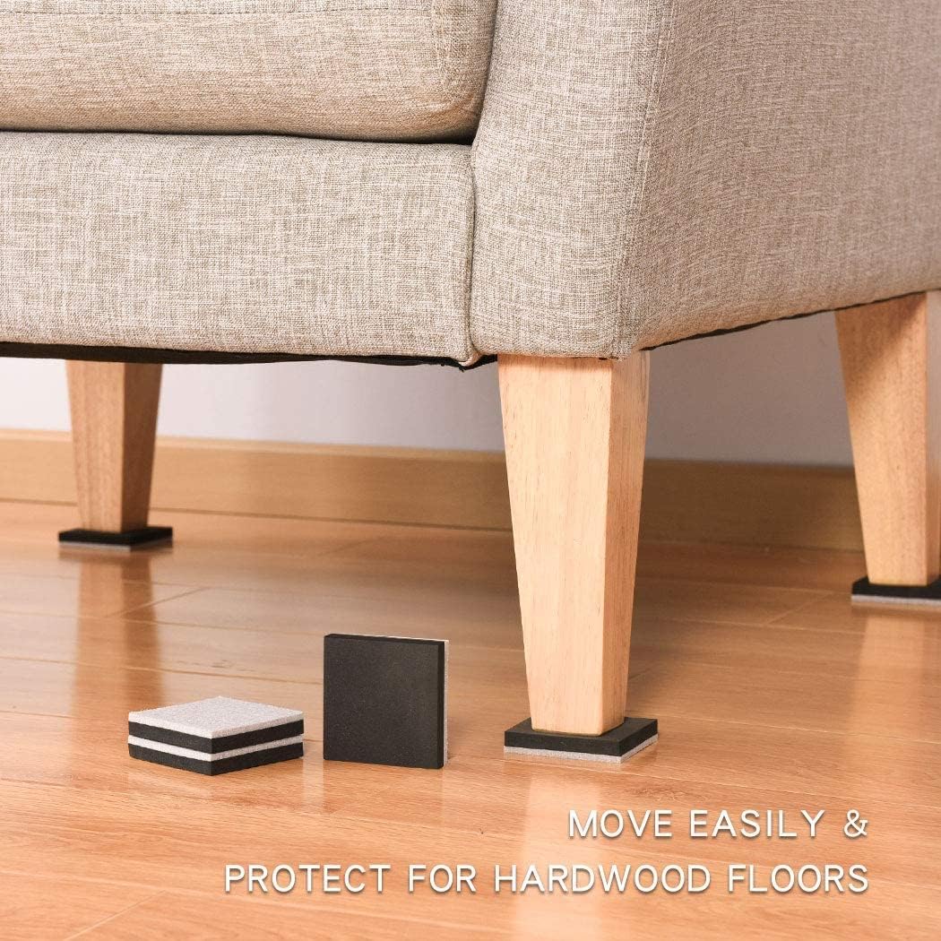 Ezprotekt 2.5" Square Felt Furniture Movers Sliders for Hardwood Floors, 24 Pcs Reusable Felt