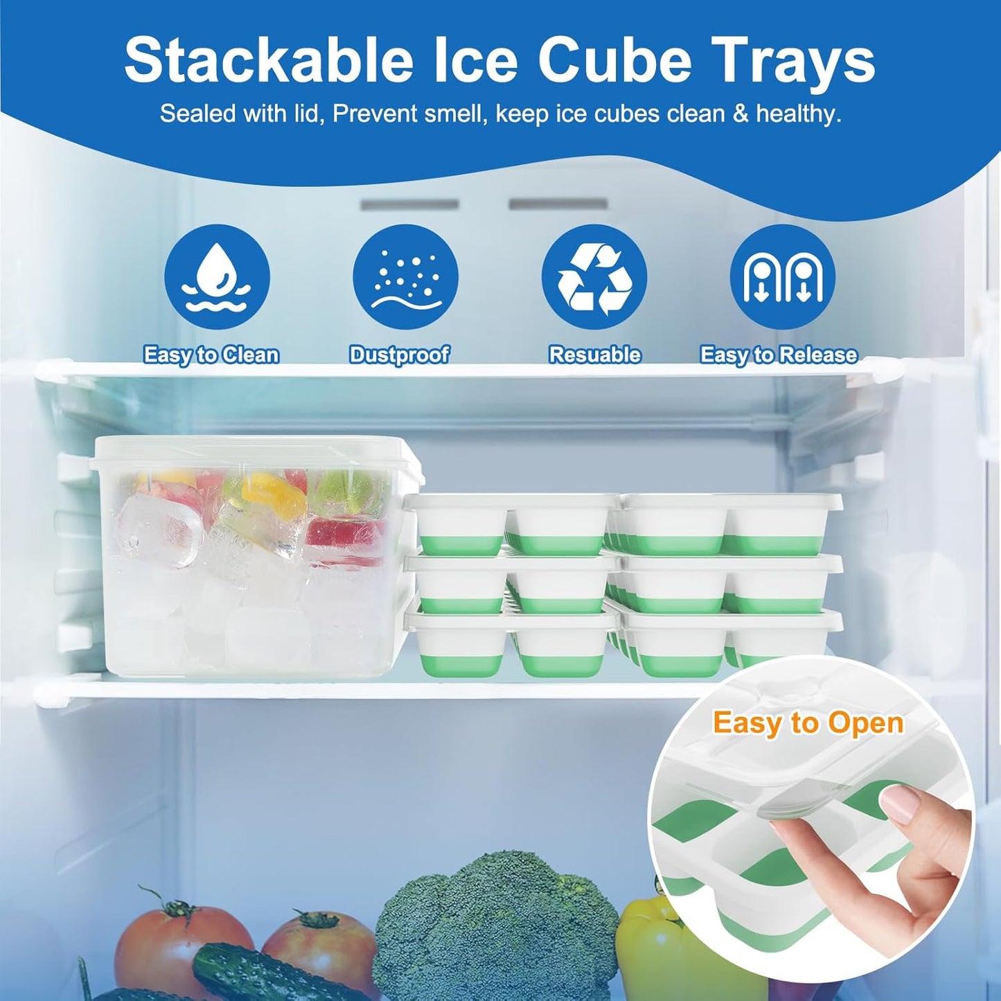 Ice Cube Tray, Ice Cube Trays for Freezer 6 Pack with Lid and Bin, Ice Tray Easy-Release, Ice Trays