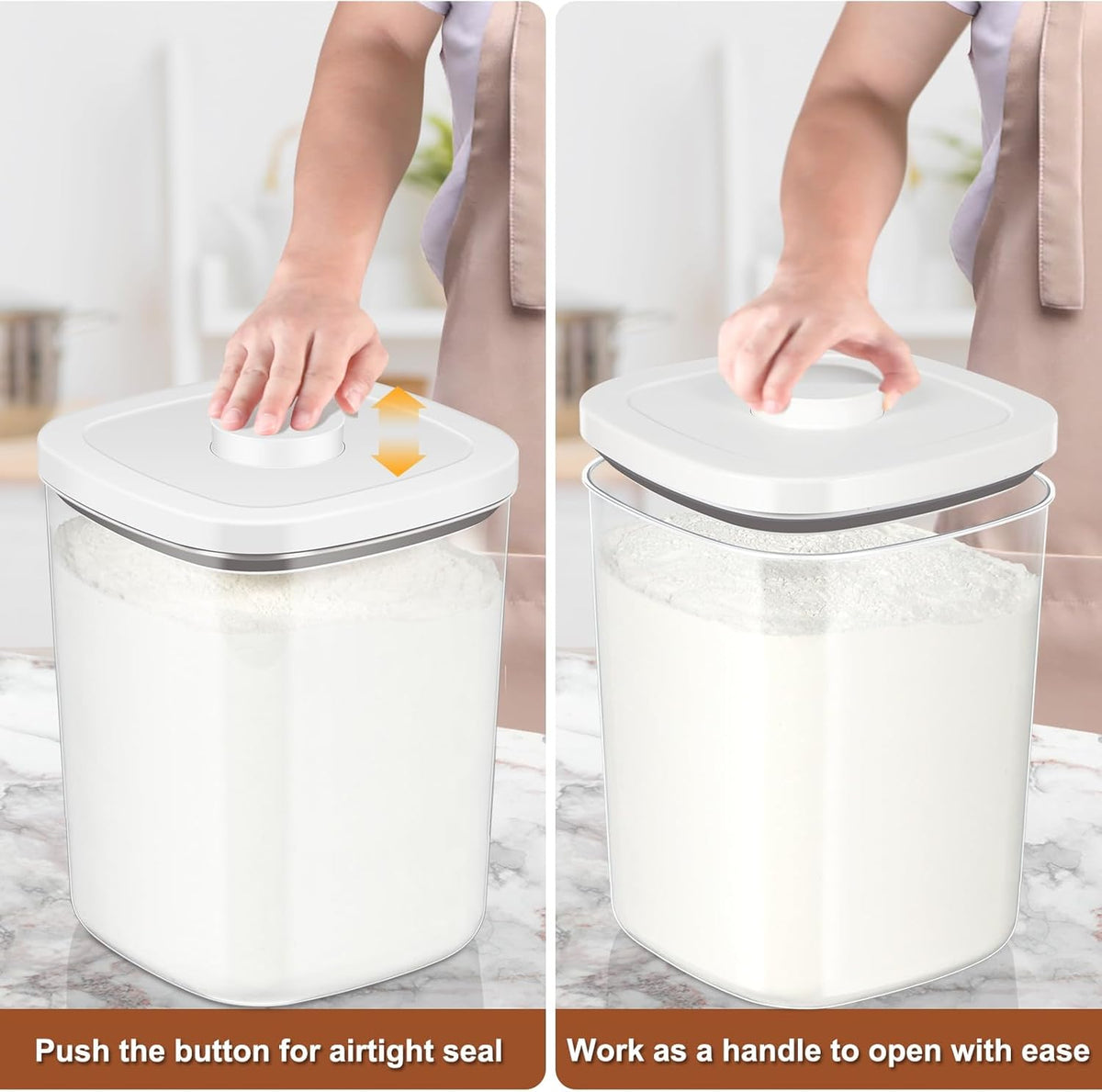 Airtight Rice Container 25 Lbs, Clear PET Plastic Food Storage Container Bin For Flour Sugar, Dry
