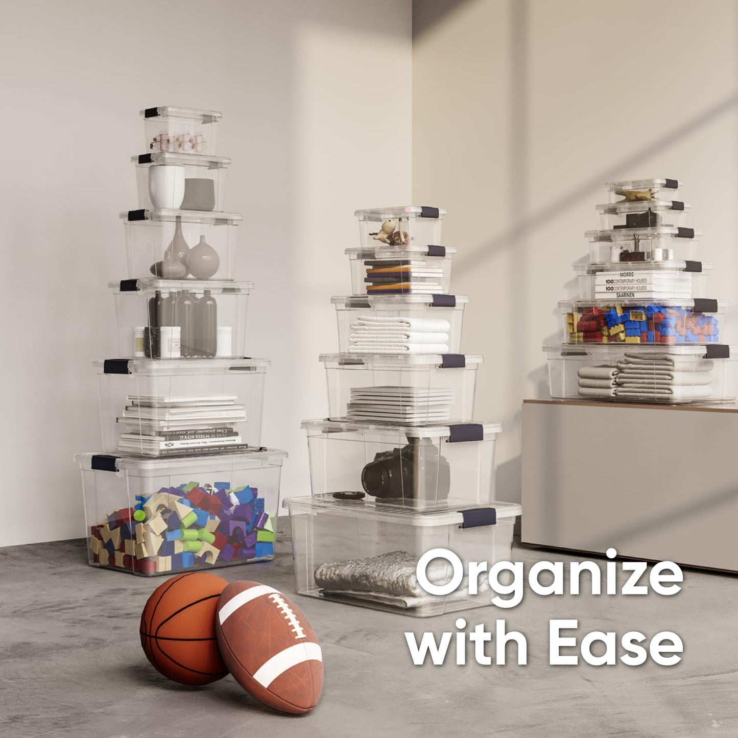 Superio Clear Storage Boxes with Lids, 11 Quart Plastic Container Bins for Organizing, Stackable