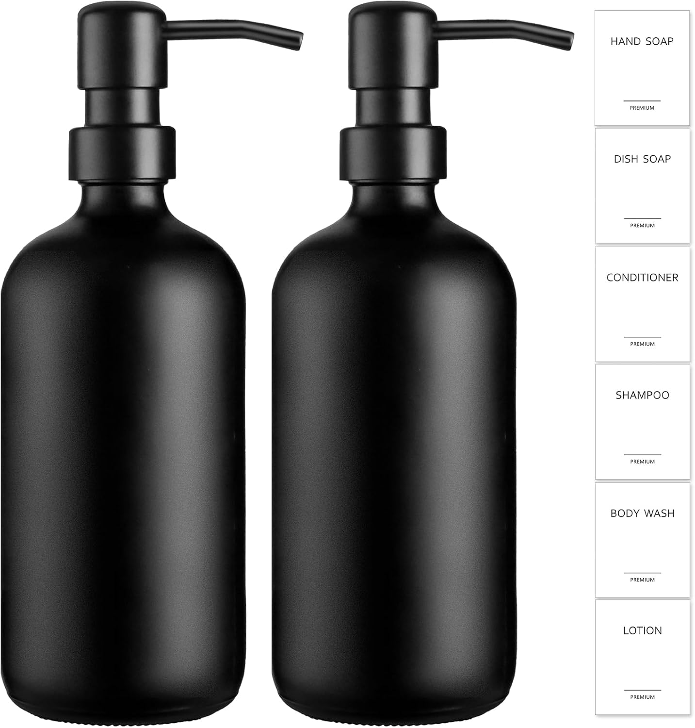 GMISUN Black Soap Dispenser, 2 Pack Matte Black Hand Soap Dispensers for Bathroom, 17 Fl Oz Glass