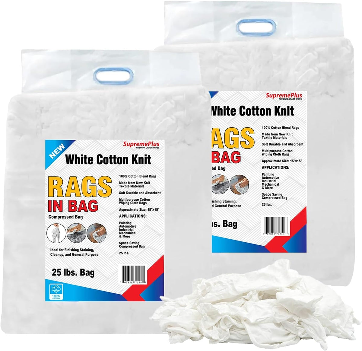 Premium White T-Shirt Cleaning Rags (50 lbs. Bag of Rags) – White Cotton Rag for Cleaning