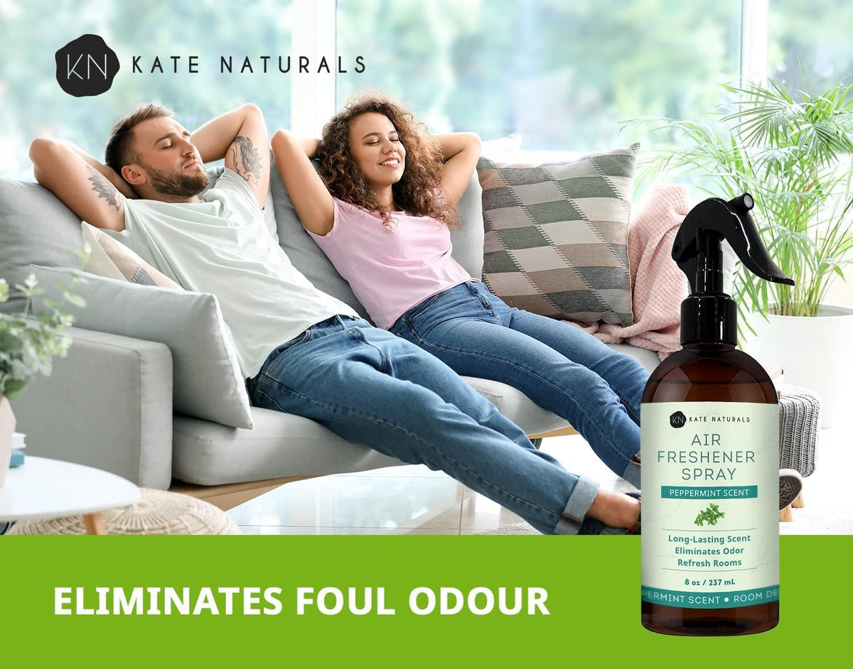 Kate Naturals Peppermint Air Freshener Spray for Room & Car with Natural Mint. Odor Eliminator