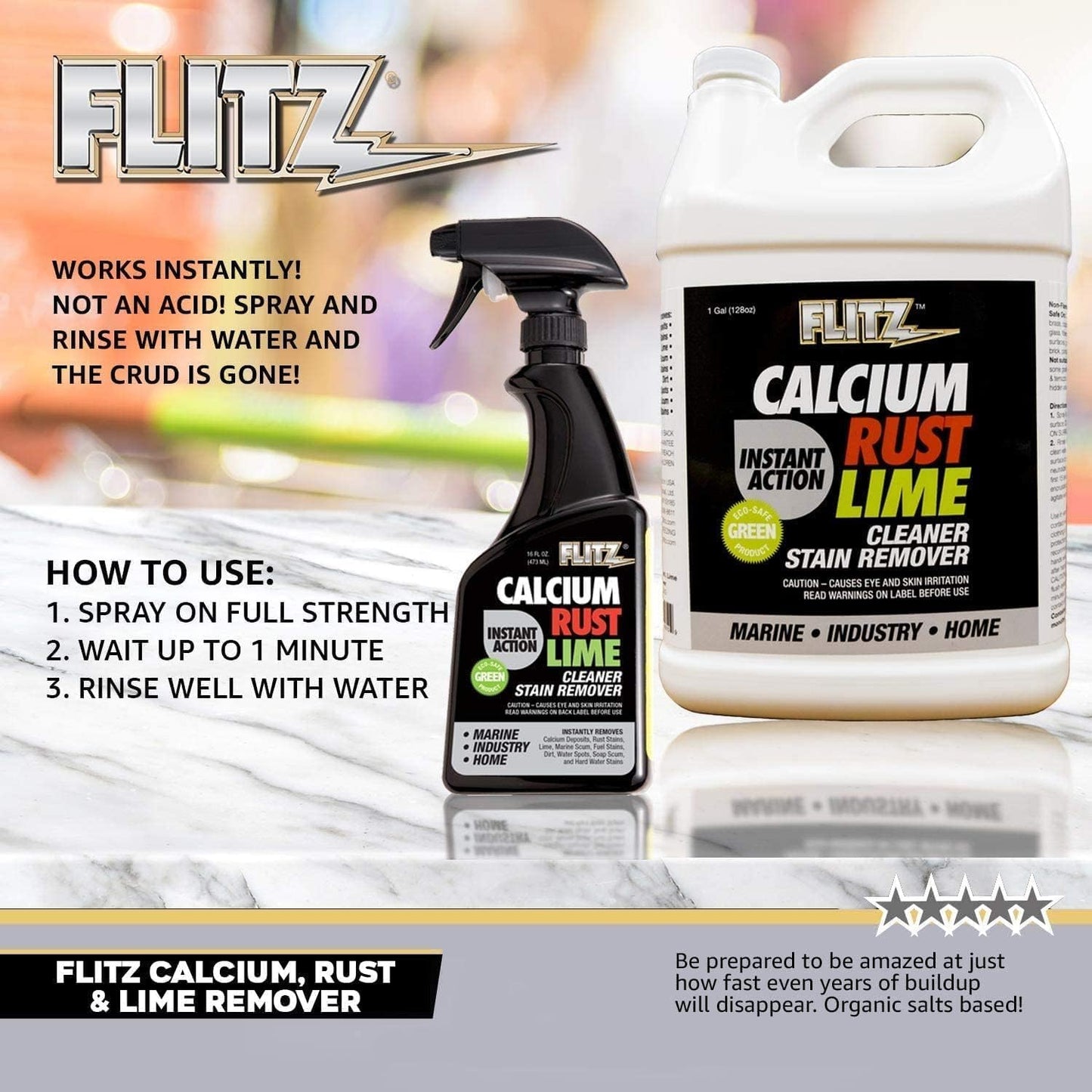 Flitz Calcium, Rust, & Lime Remover - 16oz Bottle of USA-Made Limescale Remover for Toilets