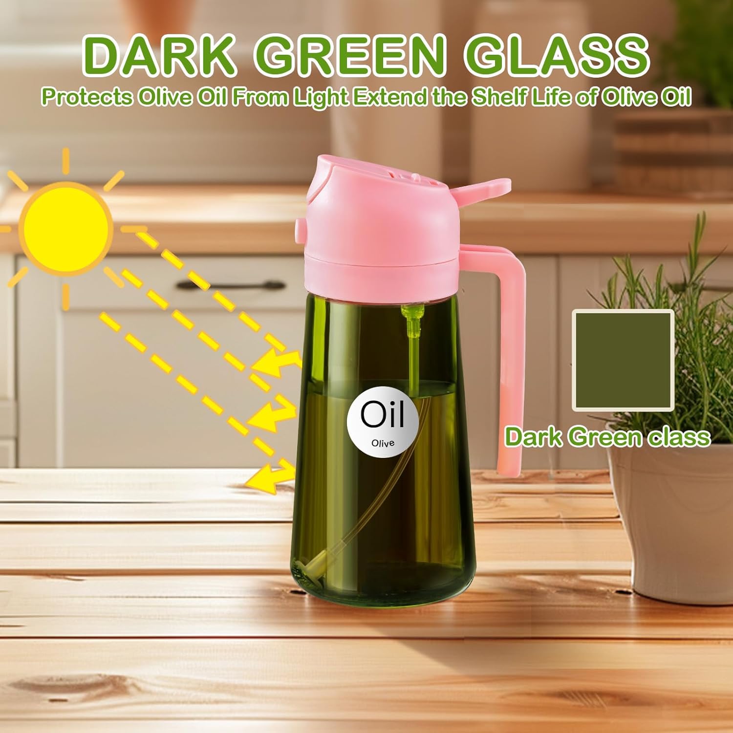 YARRAMATE 16oz/470ml Dark Green Oil Sprayer for Cooking with Stickers, Food-grade Premium 2 in 1