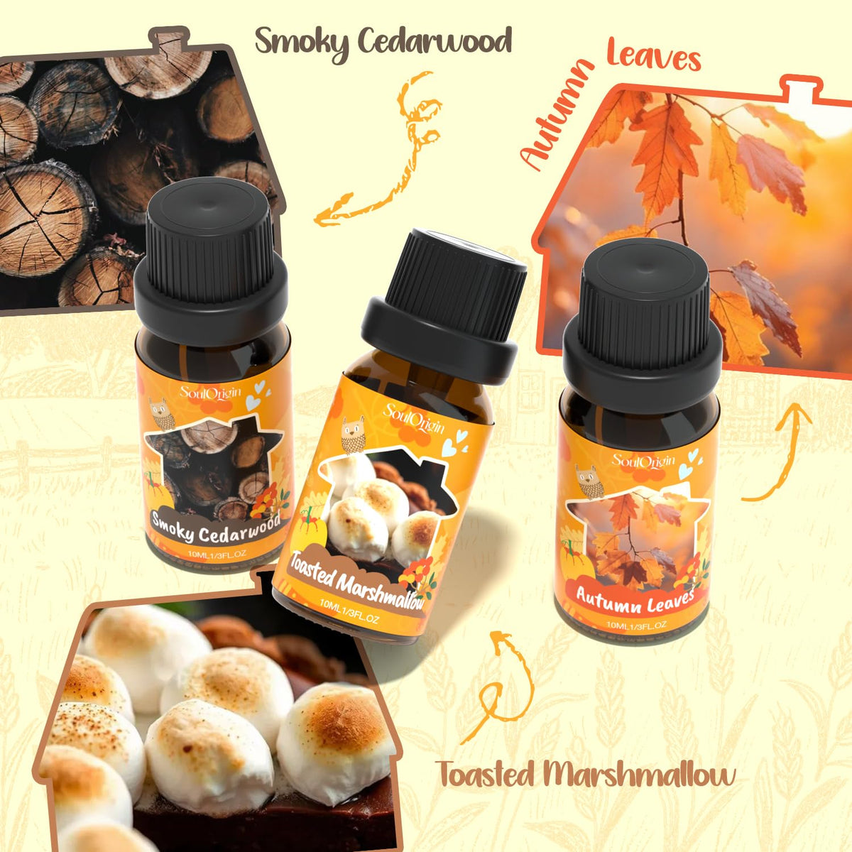 Fall Cozy Cabin Fragrance Oils Set, Essential Oil for Diffuser, Use for Soap Candle Making-Smoky