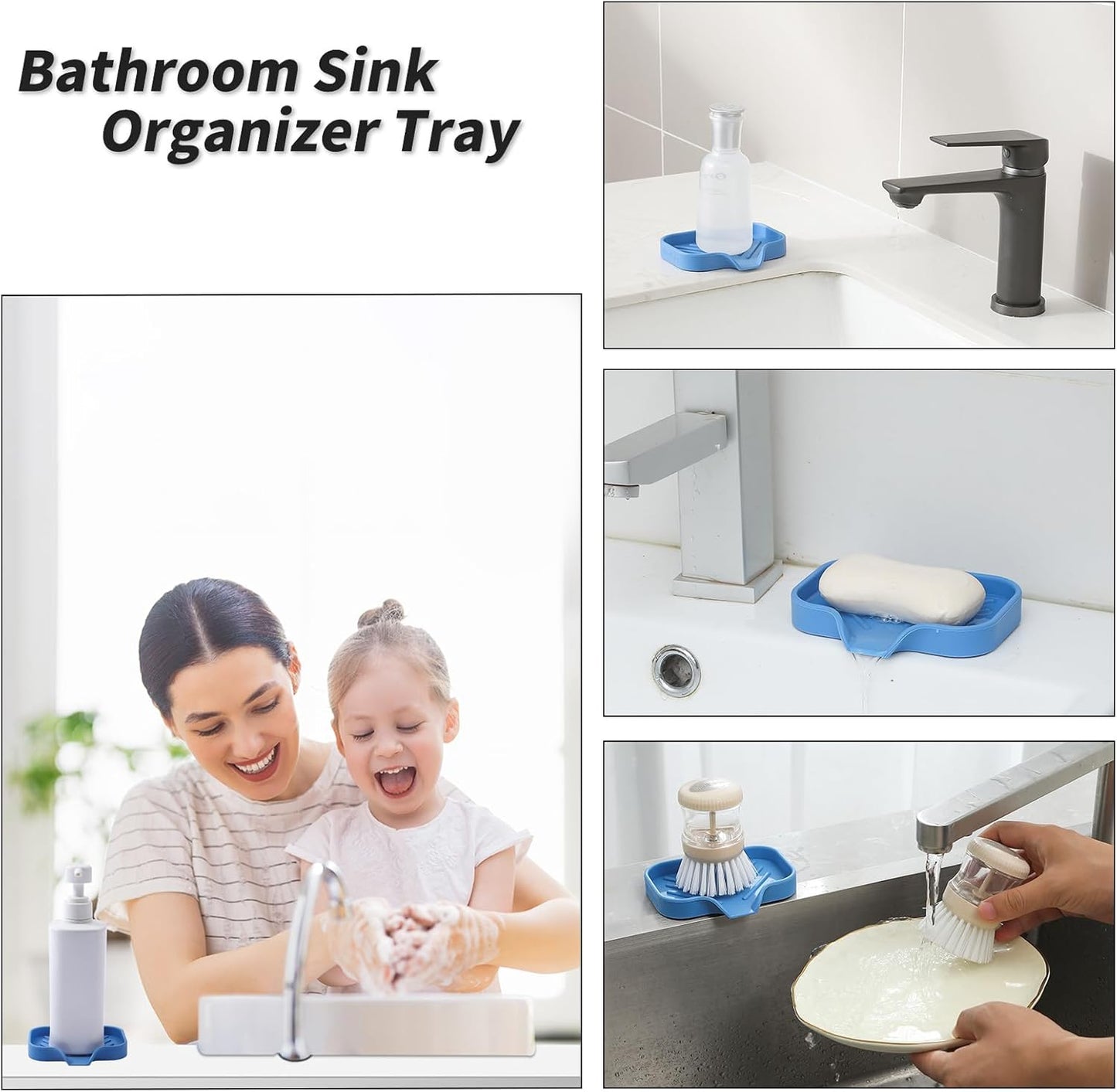 Silicone Bathroom Soap Dishes with Drain Spout-Bathroom and Kitchen Sink Organizer,Sponge