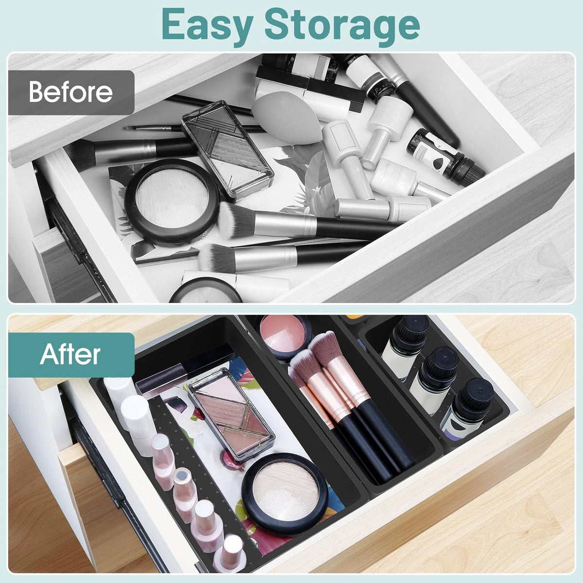 WOWBOX 25 PCS Plastic Drawer Organizer Set, Desk Drawer Divider Organizers and Storage Bins for