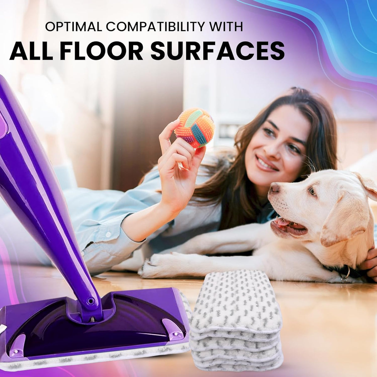 3pcs of Universal 11-inch Velcro Type Reusable Floor Mop Pads Compatible with Swiffer Wet Jet