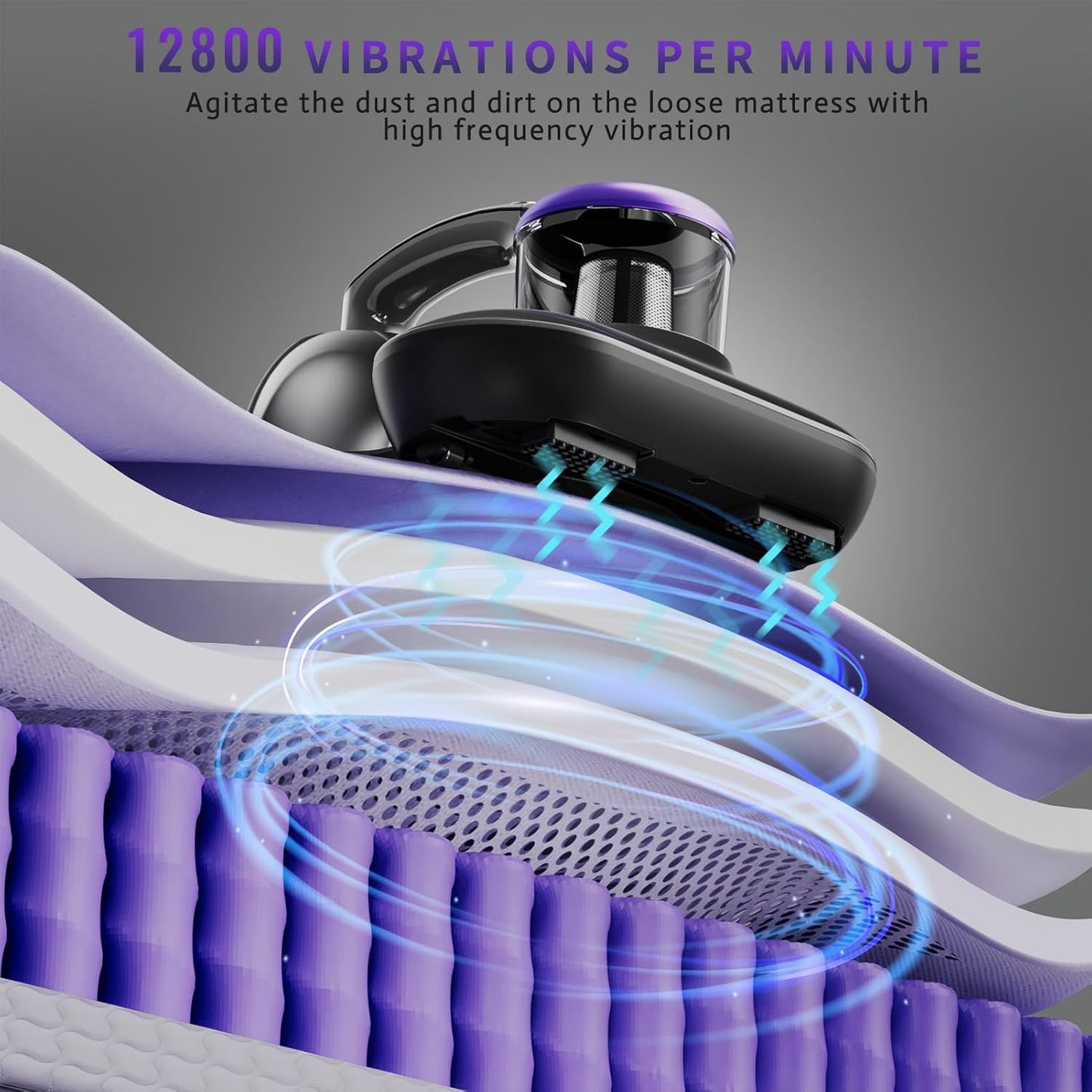 Mattress Vacuum Cleaner, Handheld UV Bed Vacuum Cleaner 16KPa & 12800 Vibrations Per/Min Upgraded