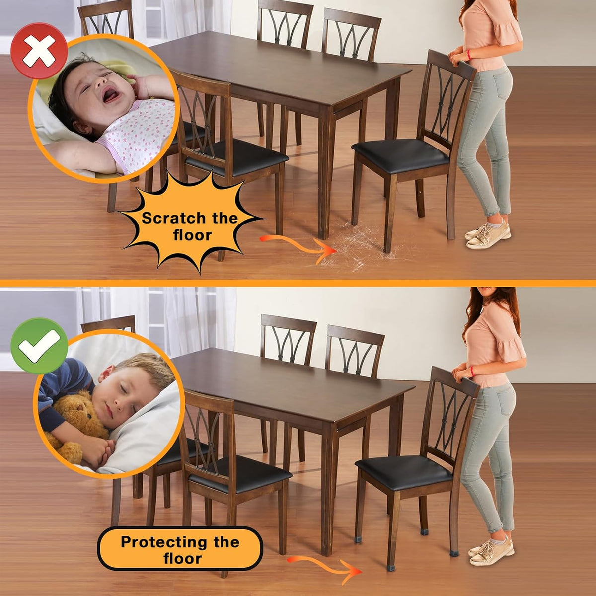 16 Pcs Rectangle Chair Leg Floor Protectors, Silicone Chair Leg Protectors for Hardwood Floors