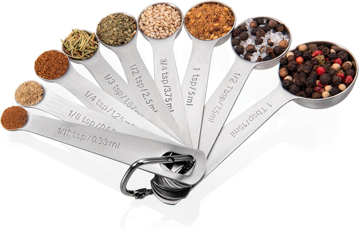 Doosu Measuring Spoons Set of 9-18/8 Stainless Steel Heavy Duty Teaspoons Tablespoons with Engraved