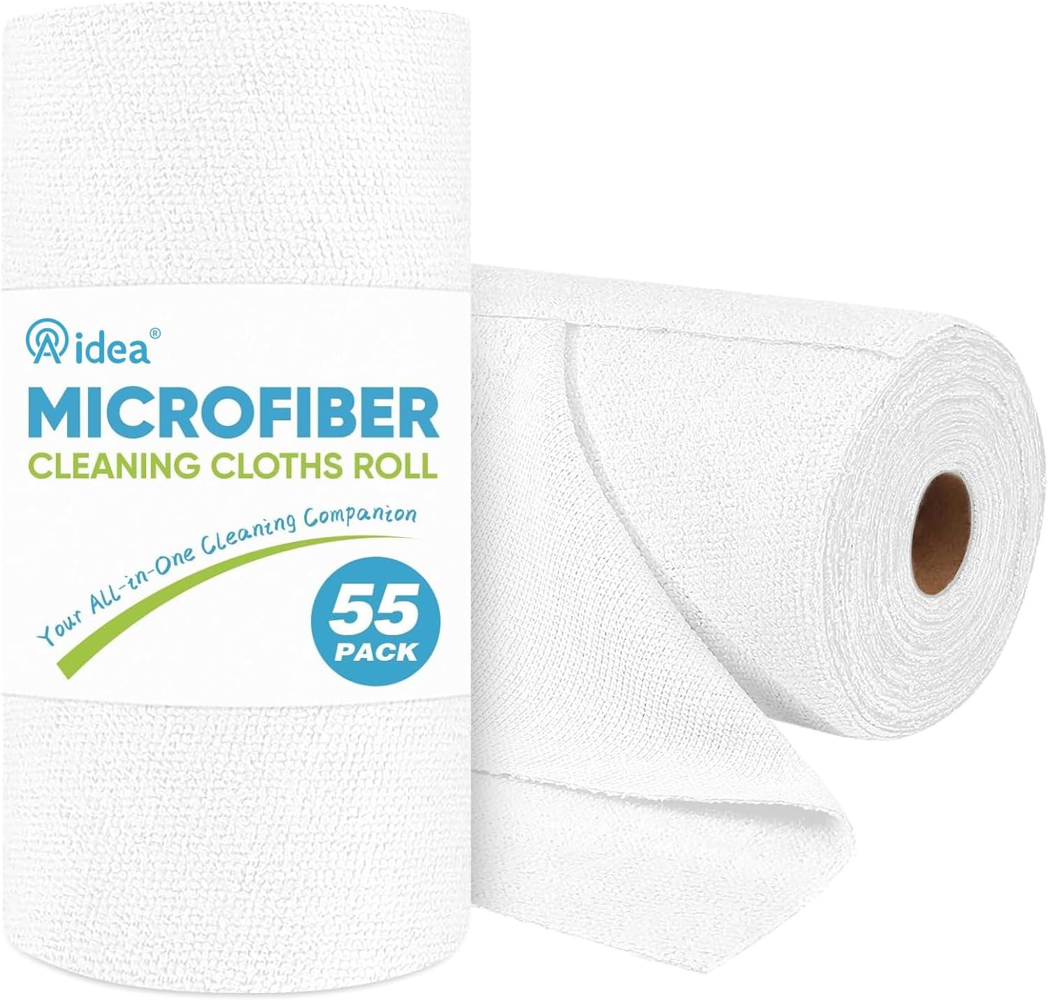 AIDEA Microfiber Cleaning Cloth Roll, White Shop Towels 55 Sheets Washable, Microfiber Towels for