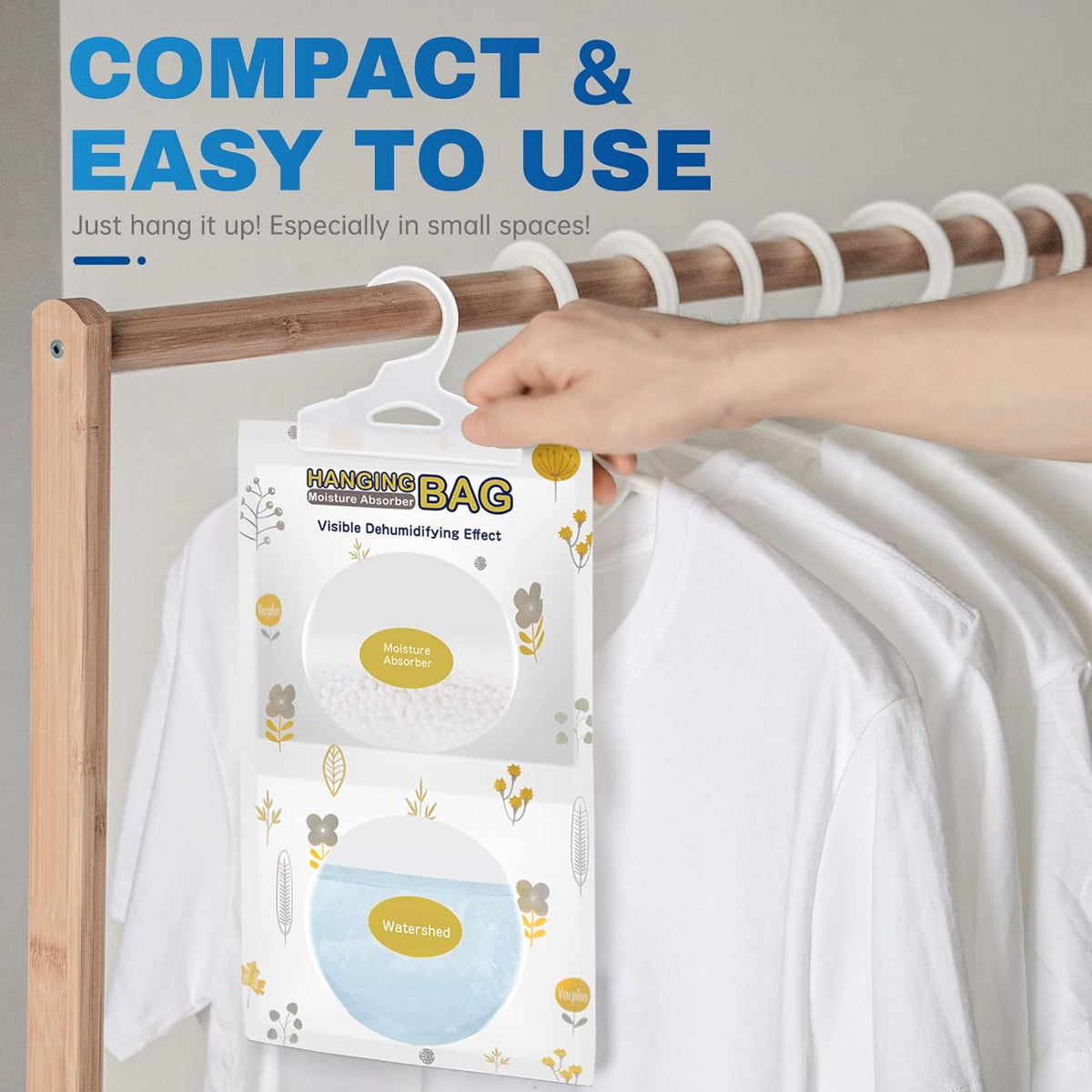 Vacplus Moisture Absorbers, Hanging Closet Dehumidifier Bags, Humidity Packs, Desiccant, Closet