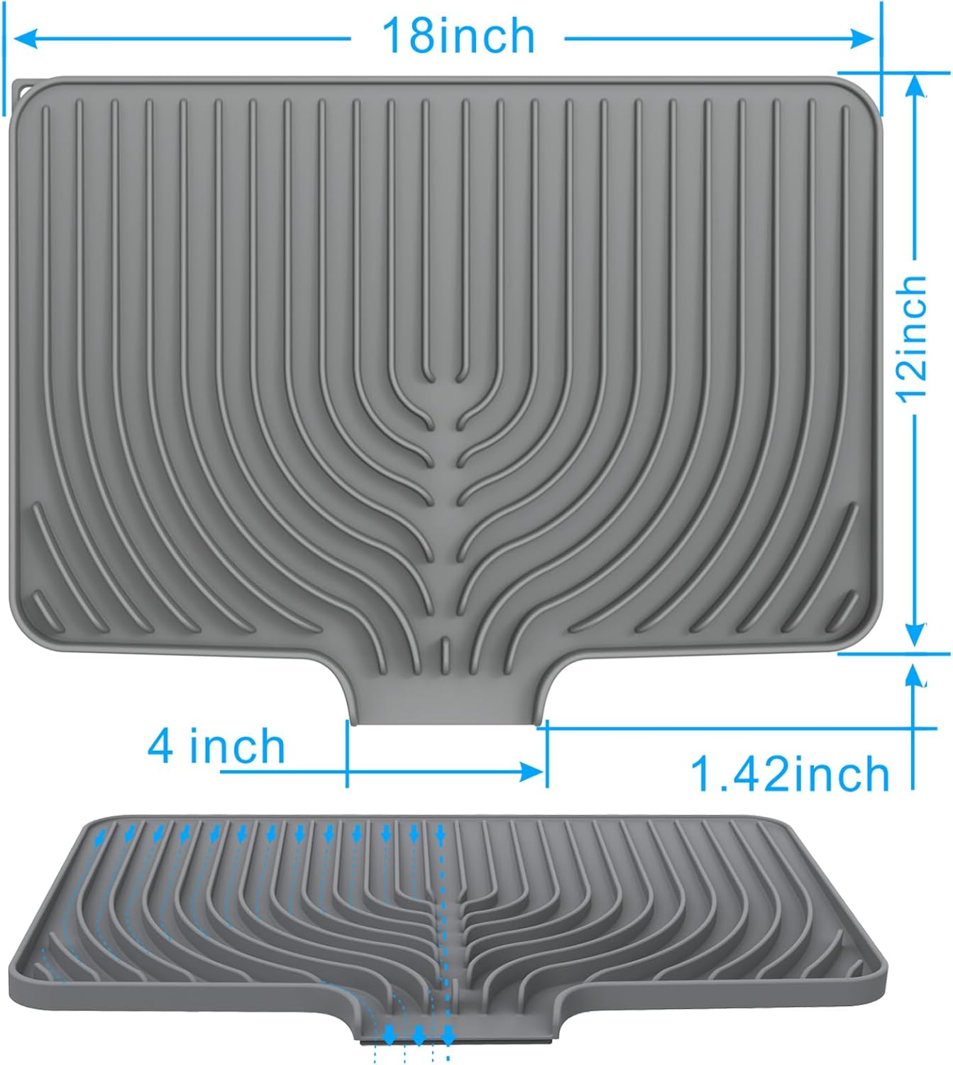 Dish Drying Matt for Kitchen Counter,18"×12"Silicone Dry Rack Mat with Built in Drain, Kitchen Dry