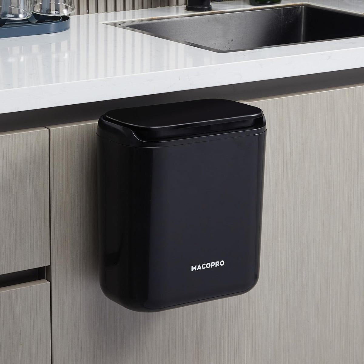 Compost Bin Hanging Trash Can with Lid Under Sink for Kitchen, Food Waste Bin for Countertop with