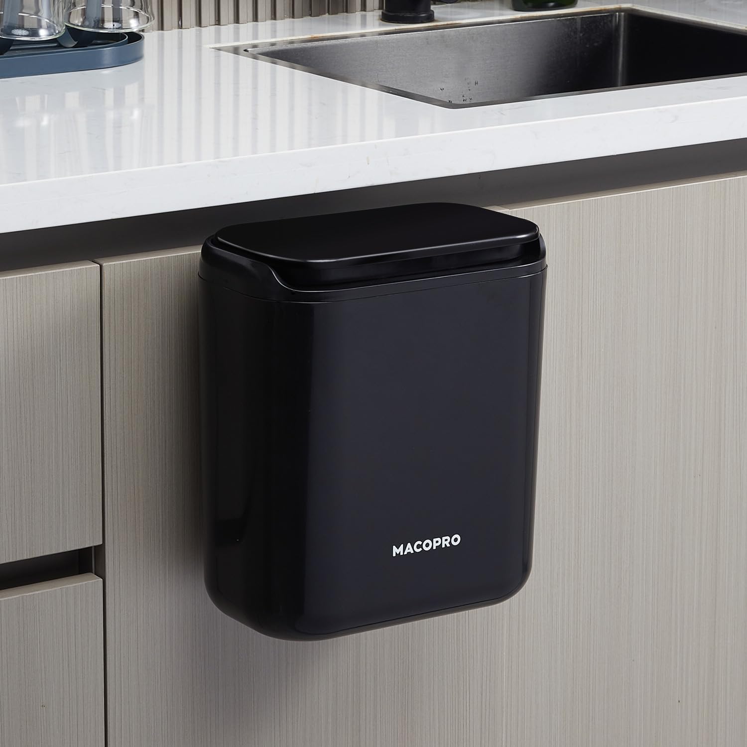Compost Bin Hanging Trash Can with Lid Under Sink for Kitchen, Food Waste Bin for Countertop with