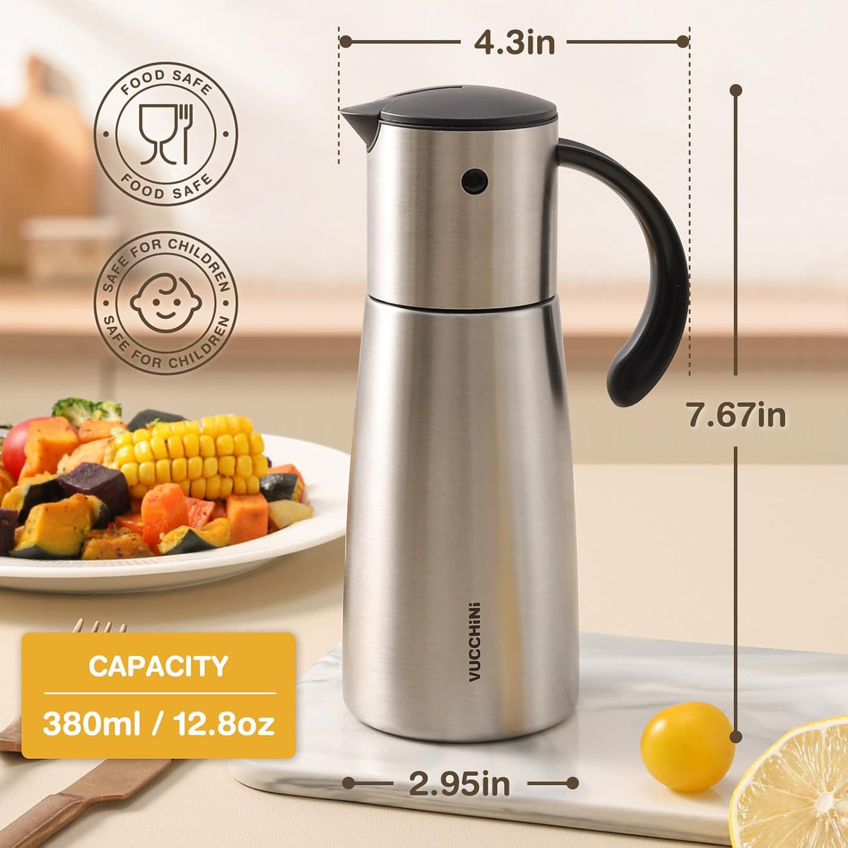 Vucchini Oil Dispenser Bottle Stainless Steel-Auto Flip Kitchen Oil and Vinegar Dispenser Set With