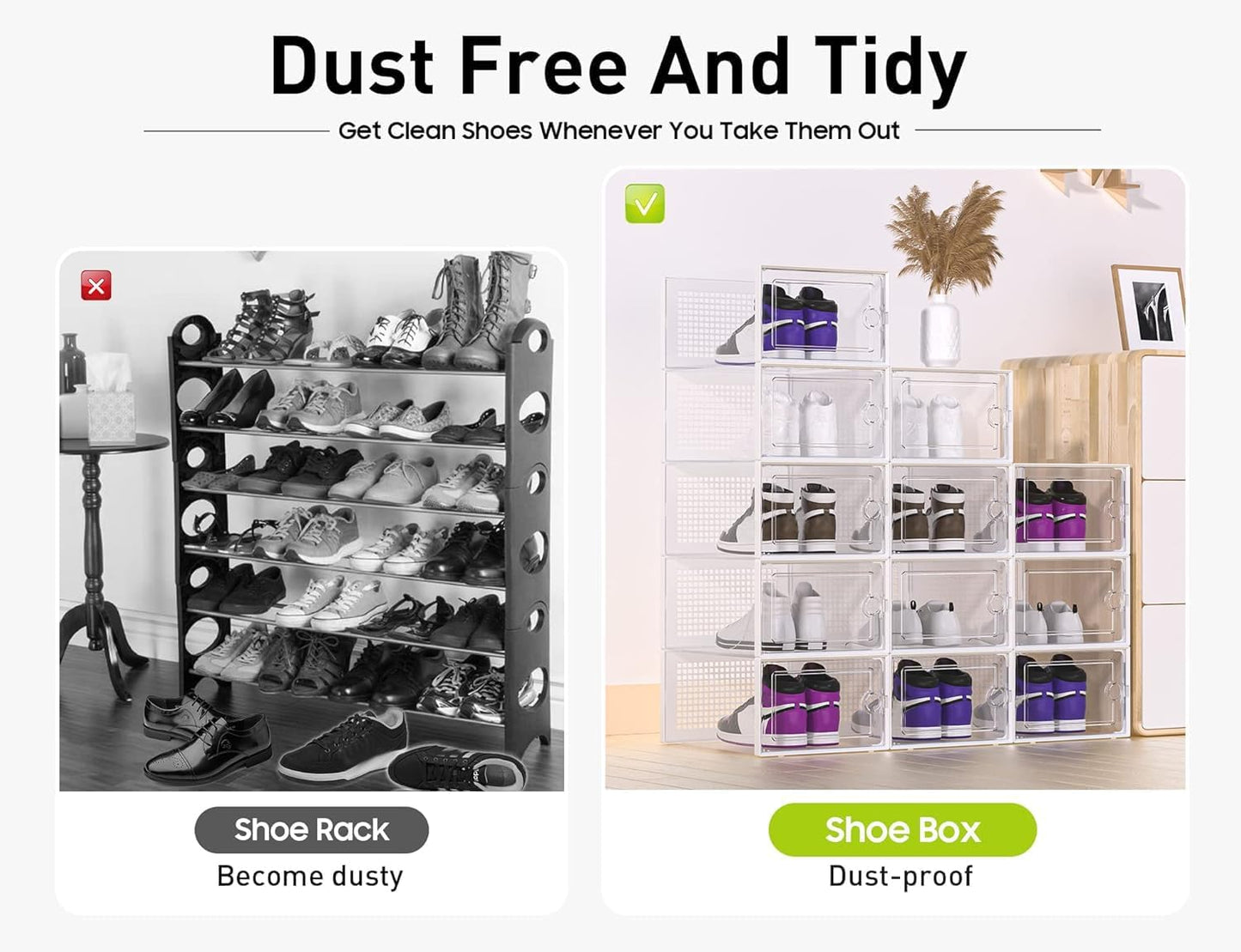 Kuject XX-Large Shoe Storage Boxes Organizers Clear Plastic Stackable 12 Pack, Shoe Rack & Holder