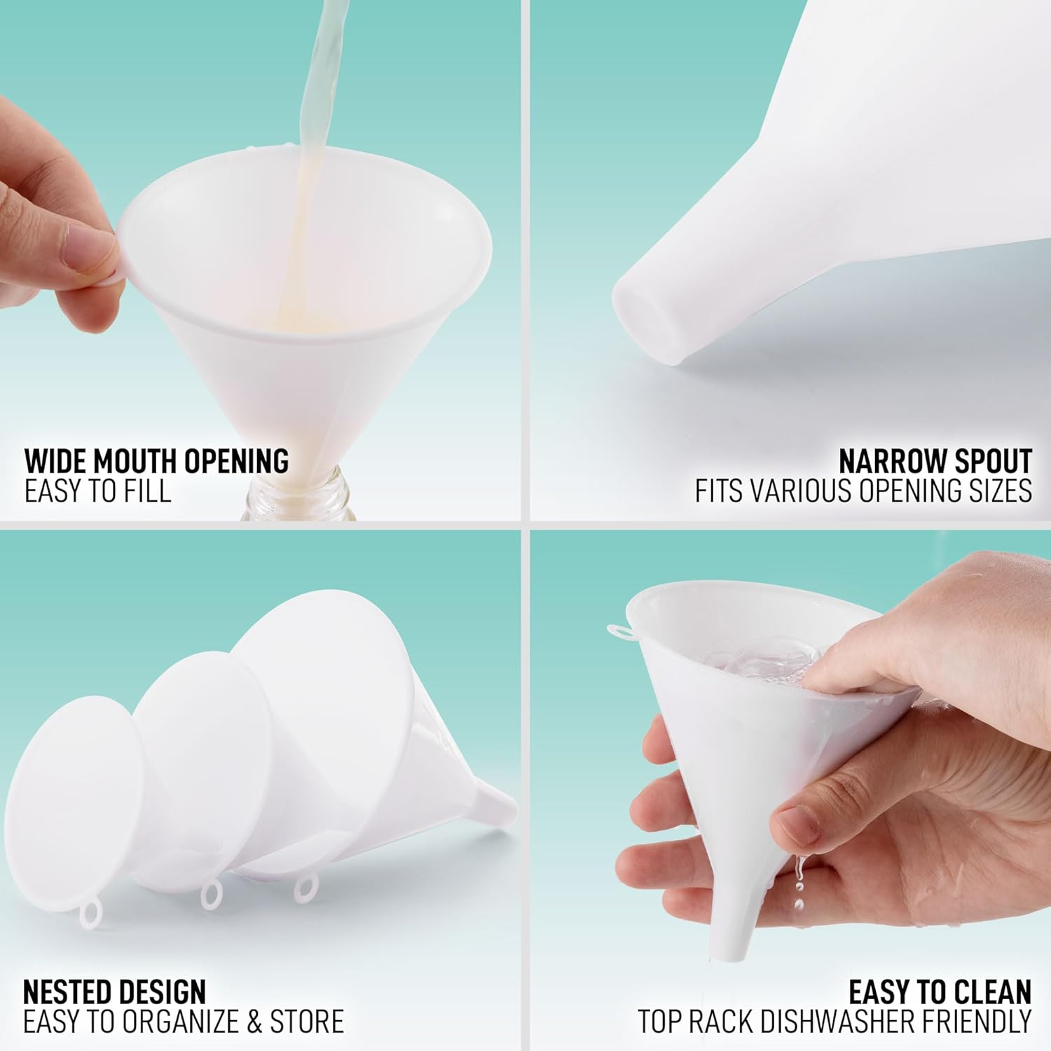 Zulay Kitchen 3-Piece Plastic Funnel Set - Large, Medium, and Small Kitchen Funnels Pouring Spout