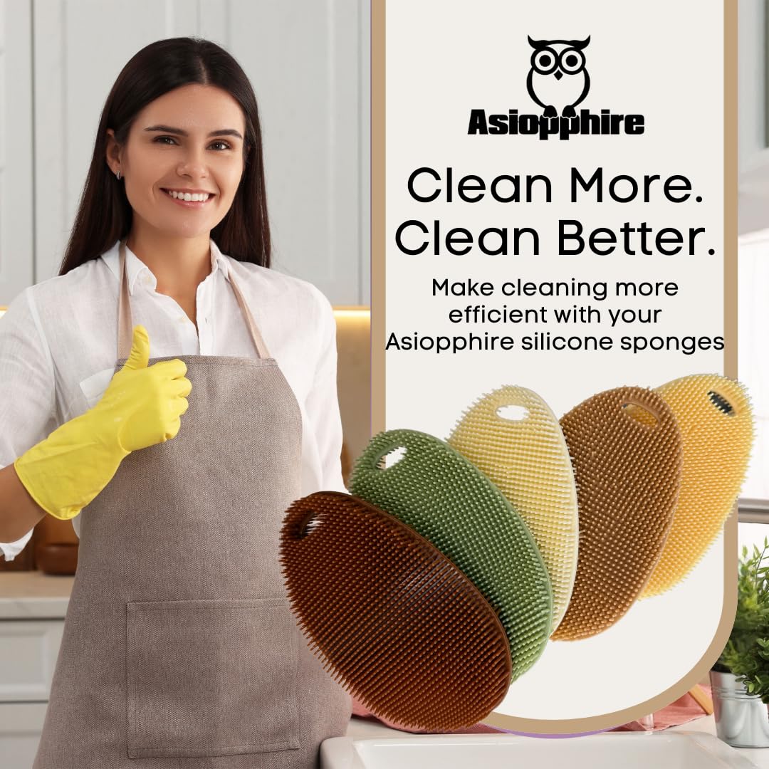 Silicone Dish Scrubber Set of 5 | Reusable Silicone Sponges for Dishes | BPA-Free Food Grade