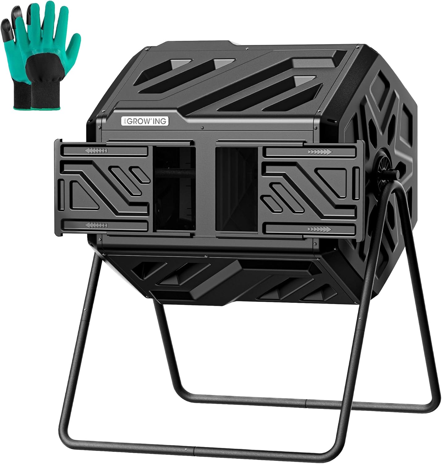 THEGROW'ING Updated 43 Gallon Compost Bin Outdoor, Fast Assemble Tumbling Composter, Dual Chamber
