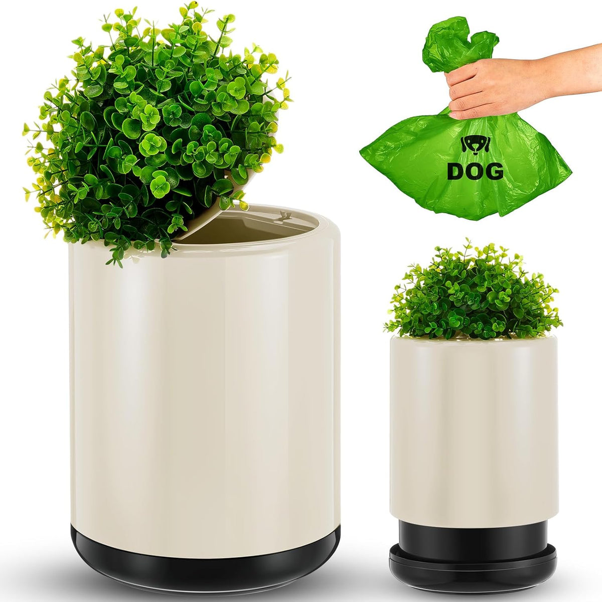 Dog Poop Trash Can Outside 13 L/ 3. 4 Gal Dog Waste Trash Can with Lid, Plant-Styled, Double-Layer