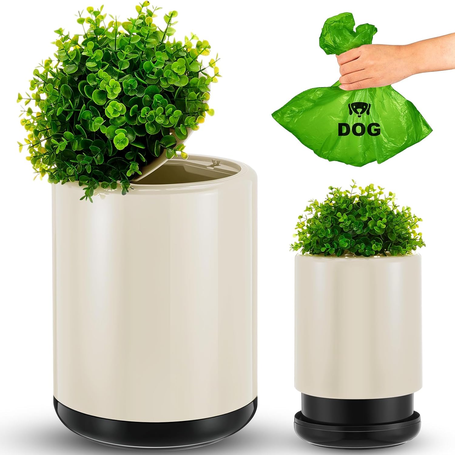 Dog Poop Trash Can Outside 13 L/ 3. 4 Gal Dog Waste Trash Can with Lid, Plant-Styled, Double-Layer
