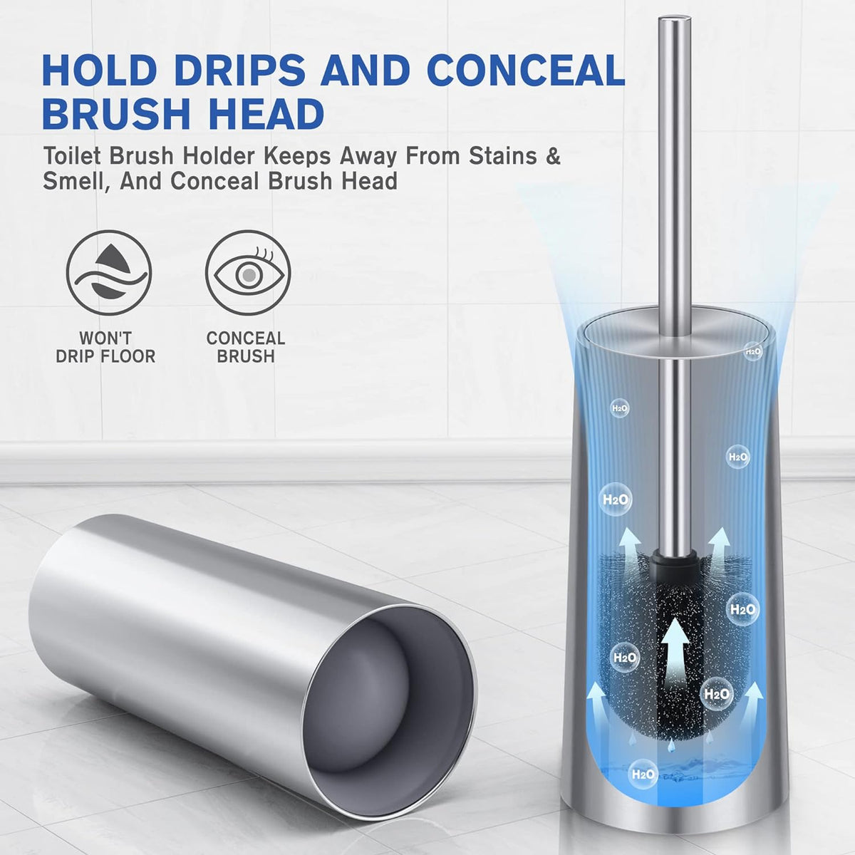 Toilet Brush and Holder, Toilet Brush 304 Stainless Steel, Toilet Bowl Brush for Bathroom