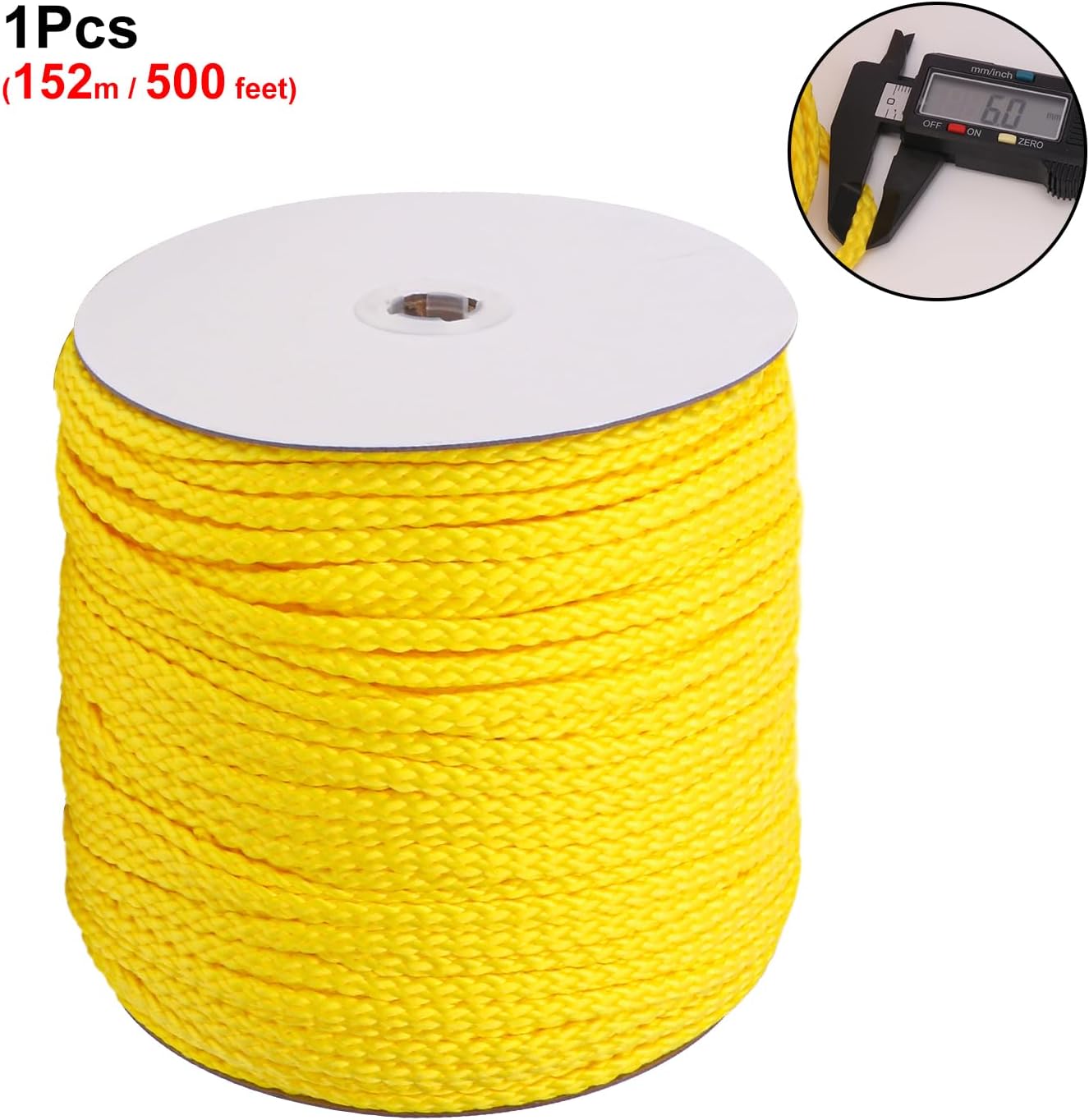 Polypropylene Rope - 1/4 Inch Yellow Nylon Rope, 500 Feet Long - Ideal for Tarps, Tie-Downs, Home