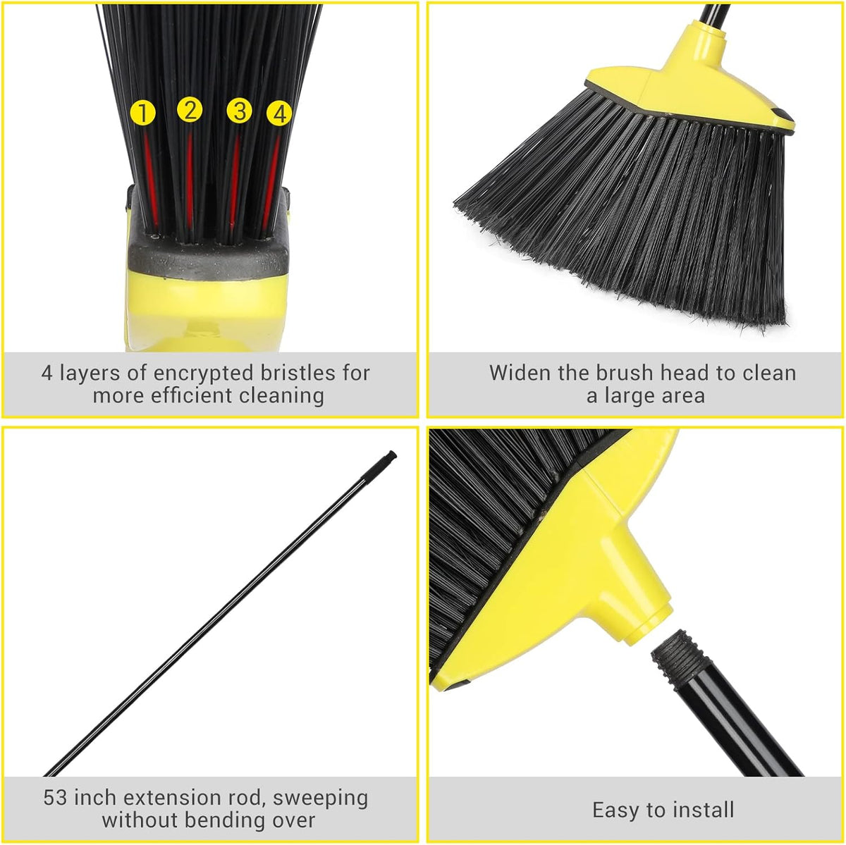 12 Pcs Heavy Duty 53 Inch Commercial Angle Brooms for Sweeping Indoor Outdoor - Black Broom with