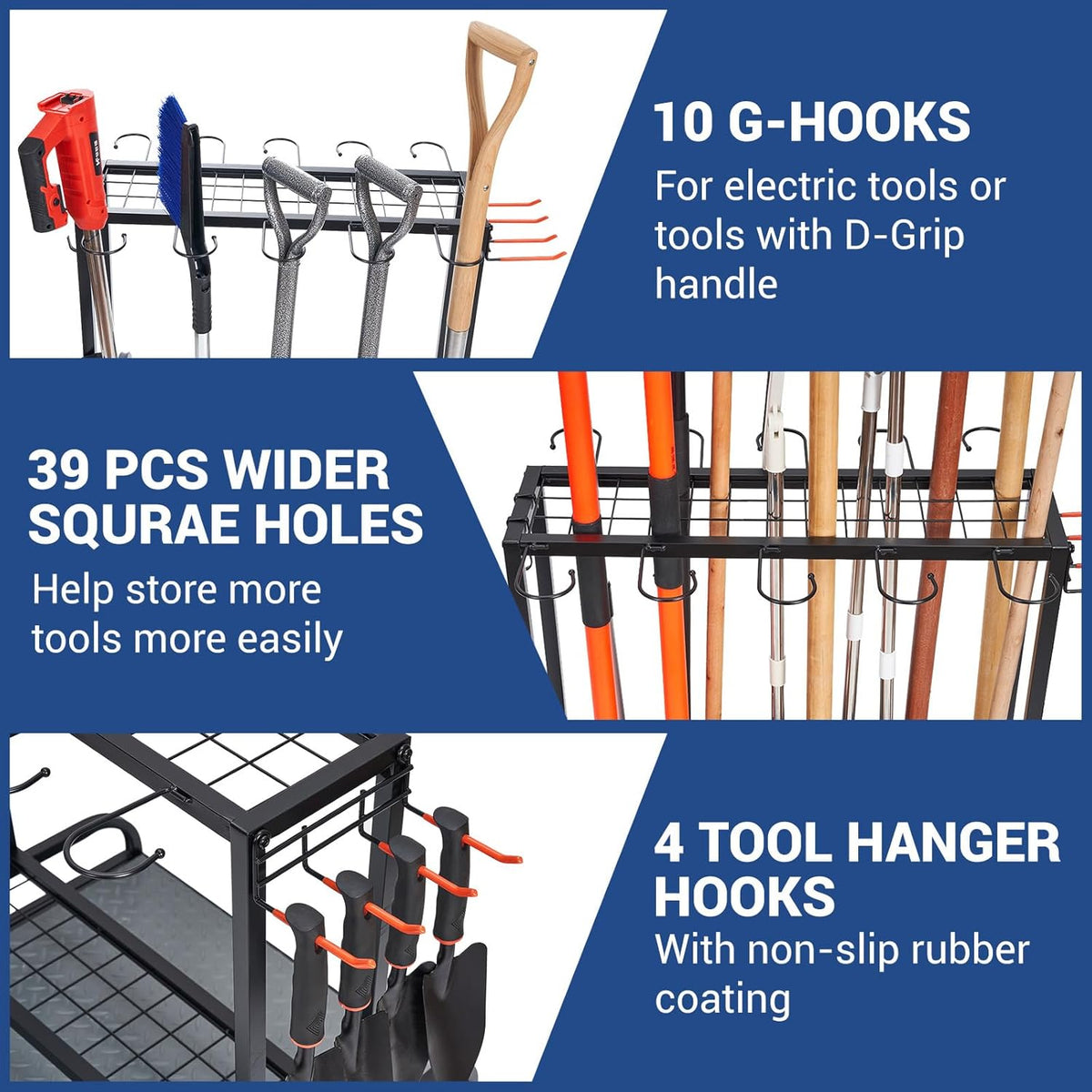 Garden Tool Organizer, Yard Tools Rack Holds 55 Long-Handled Tools/Rakes/Brooms for Garage